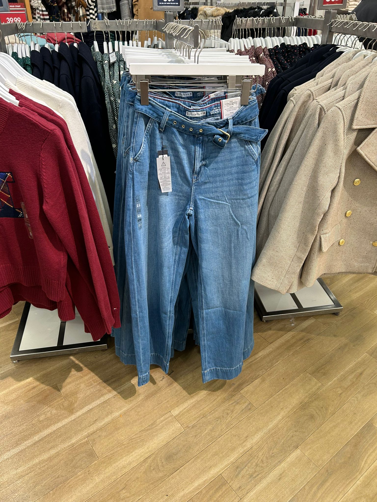 TOMMY WOMENS' High-Rise Belted Wide Leg Jean