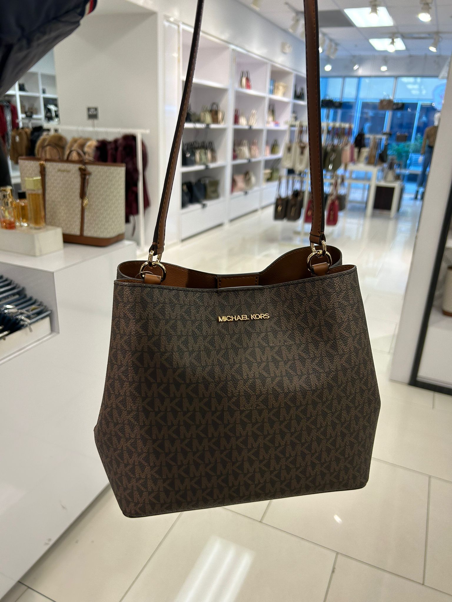 Michael Kors WOMENS' Pratt Medium Signature Logo Shoulder Bag BROWN