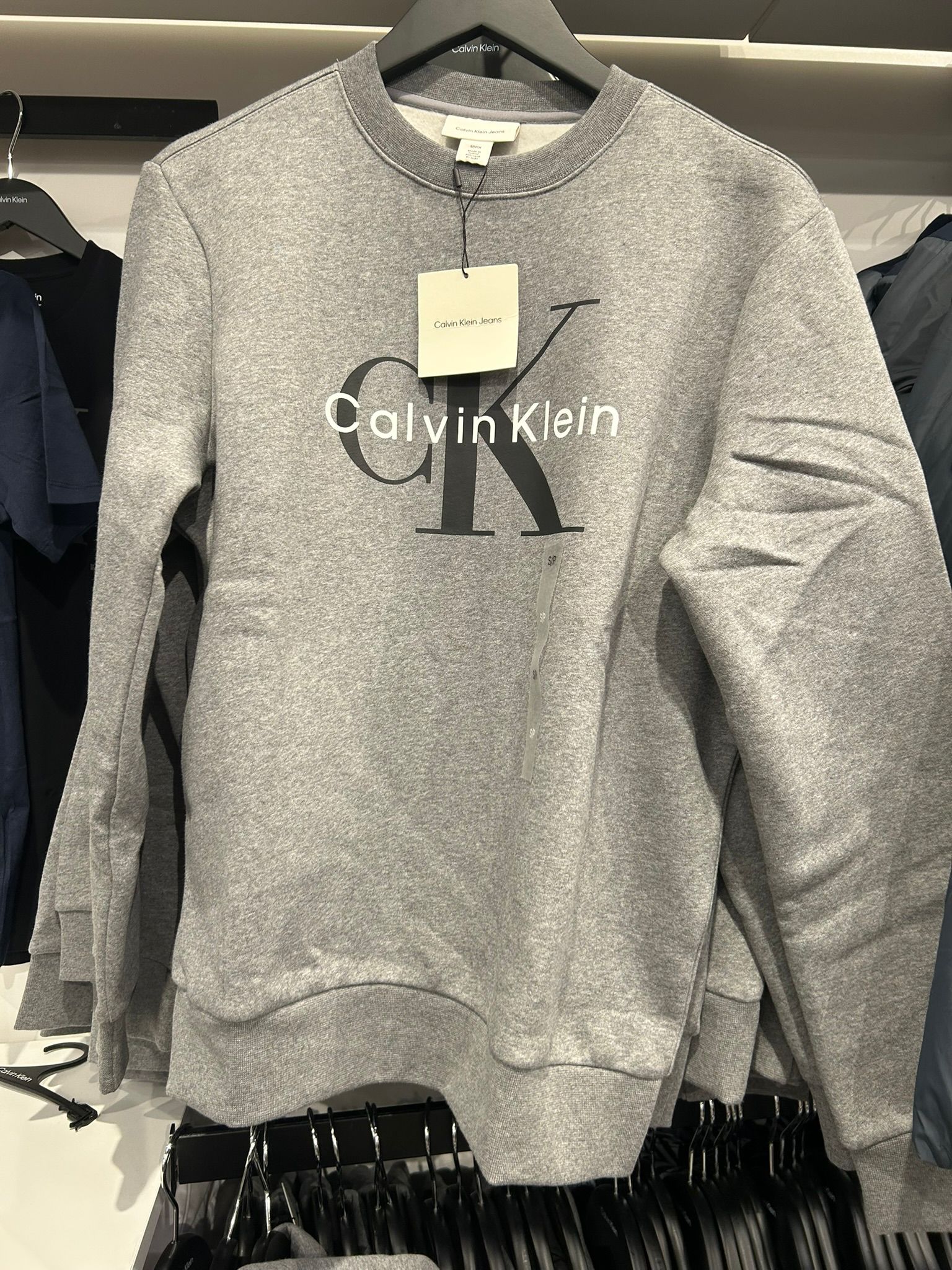 CALVIN KLEIN Mens' Monologo Fleece Crewneck Sweatshirt Grey Heather