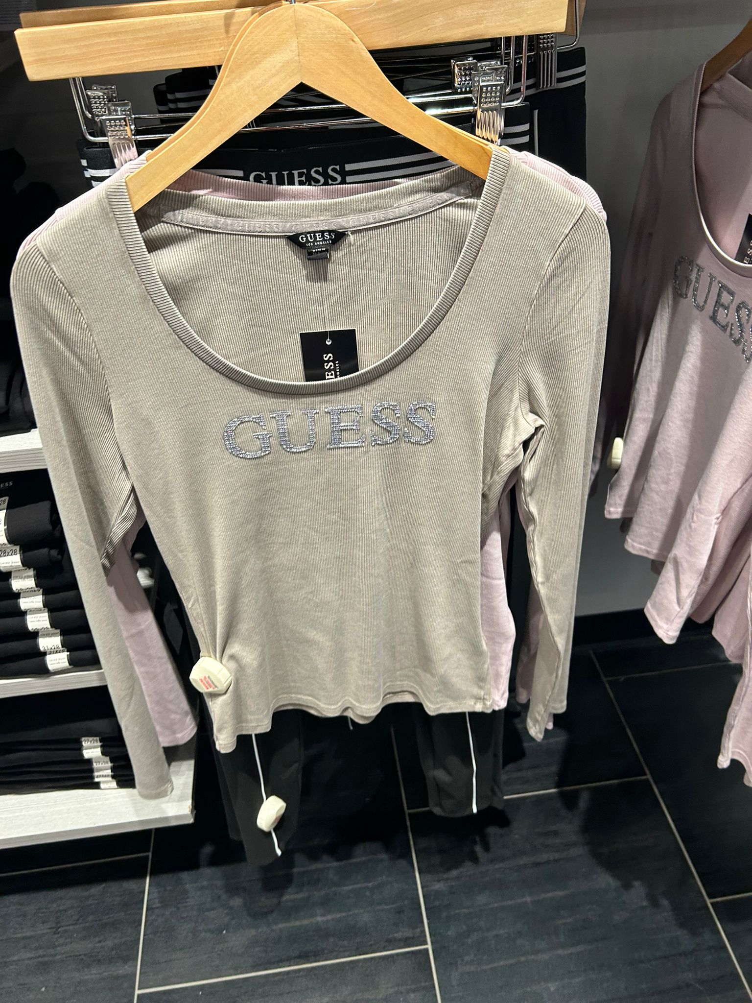 Guess Womens' Pepper Ribbed Logo Top Beige