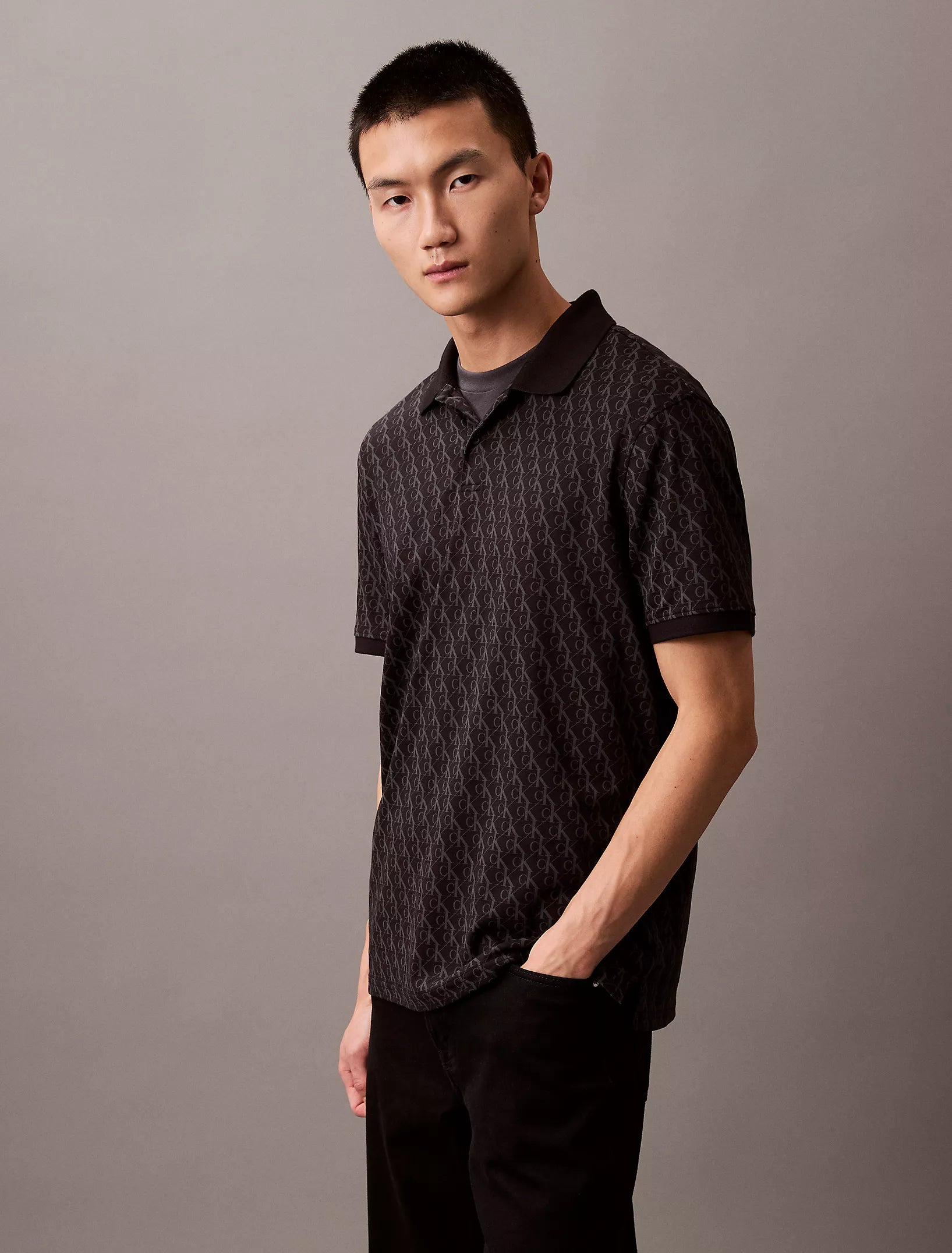 Calvin Klein MENS' Liquid Touch Monogram Logo Print Polo Shirt