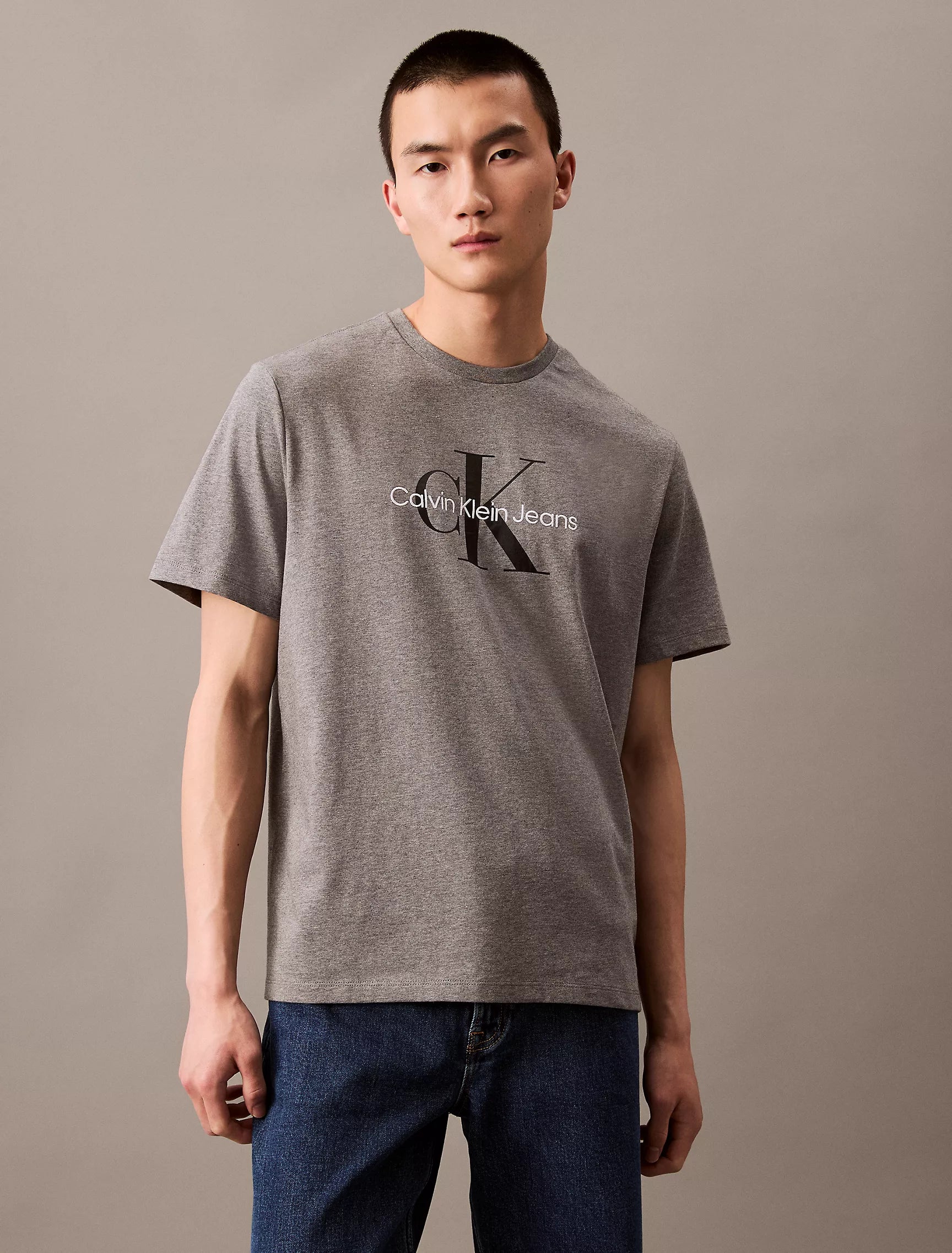 MENS' Calvin Klein Monogram Logo Tee/Medium Grey Heather