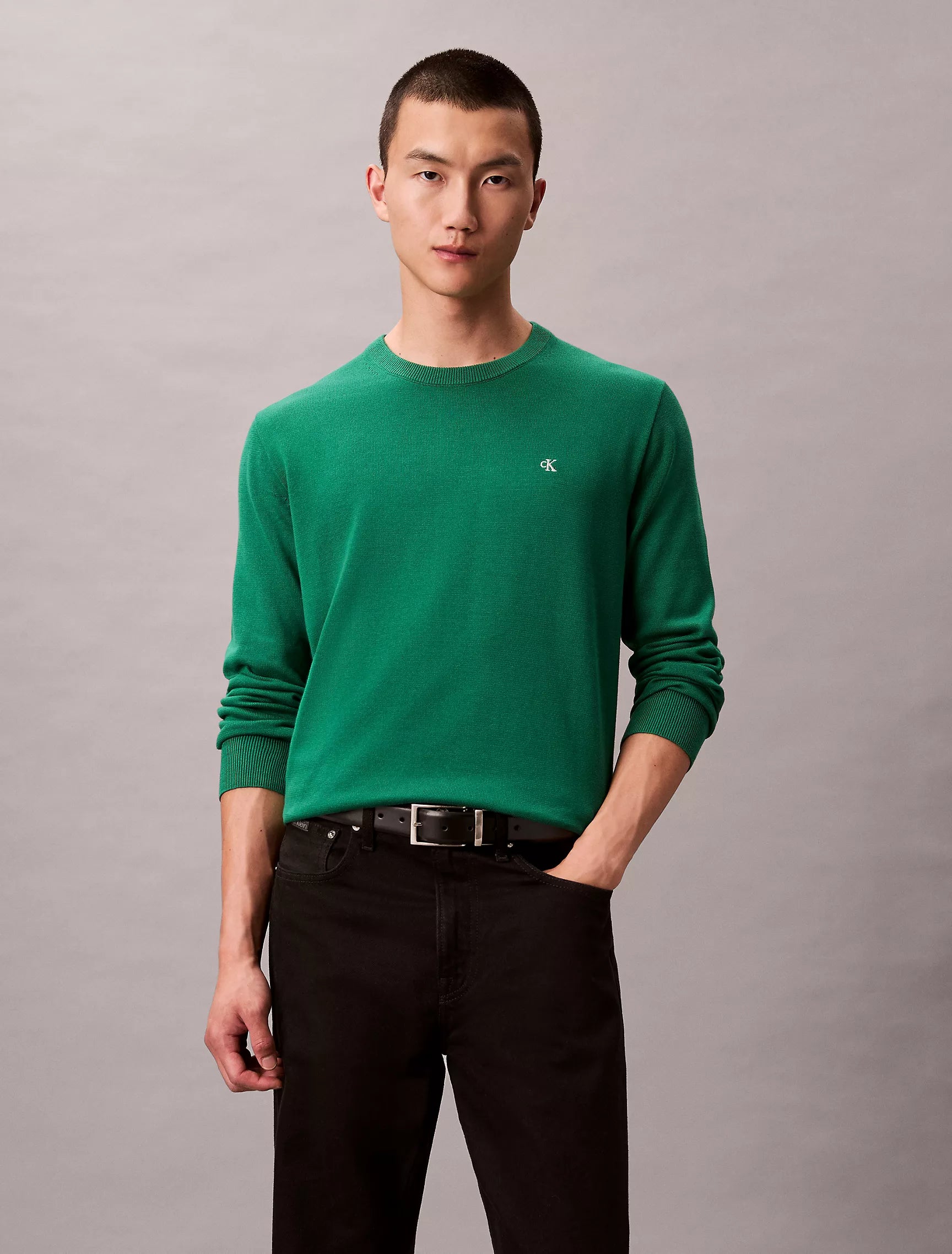 CALVIN KLEIN Mens' Smooth Cotton Sweater Verdant Green
