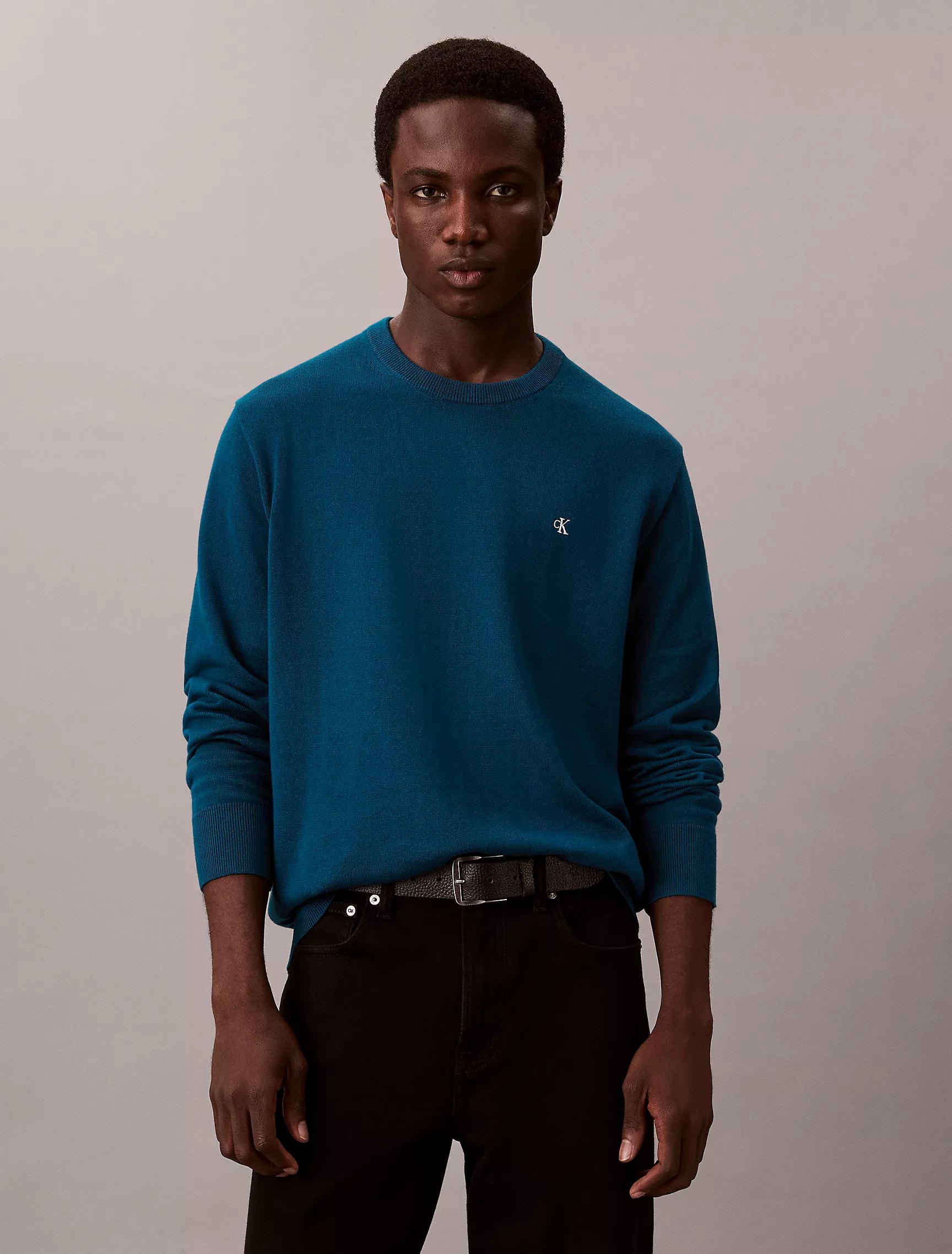 CALVIN KLEIN Mens' Smooth Cotton Sweater Deep Sea Teal