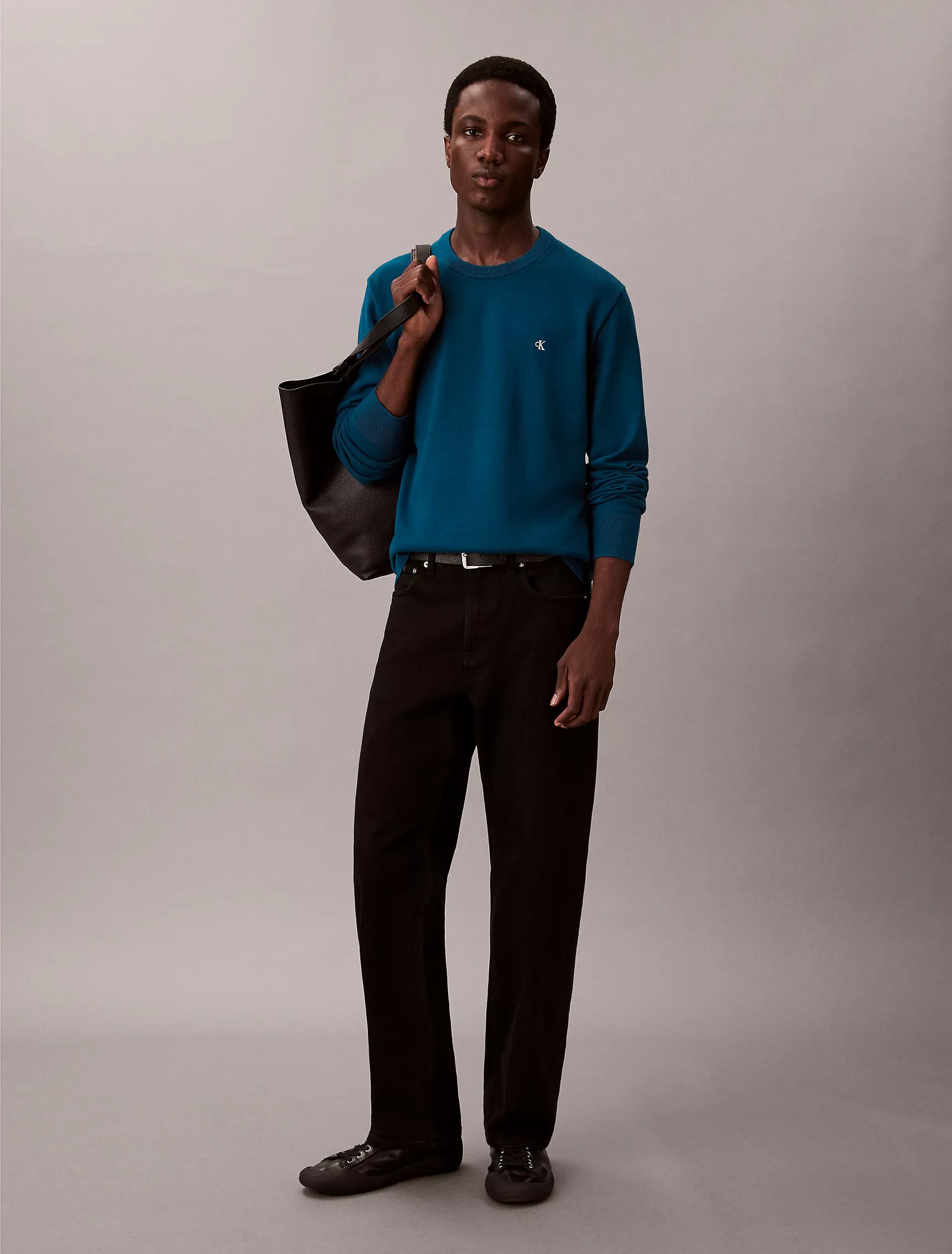 CALVIN KLEIN Mens' Smooth Cotton Sweater Deep Sea Teal