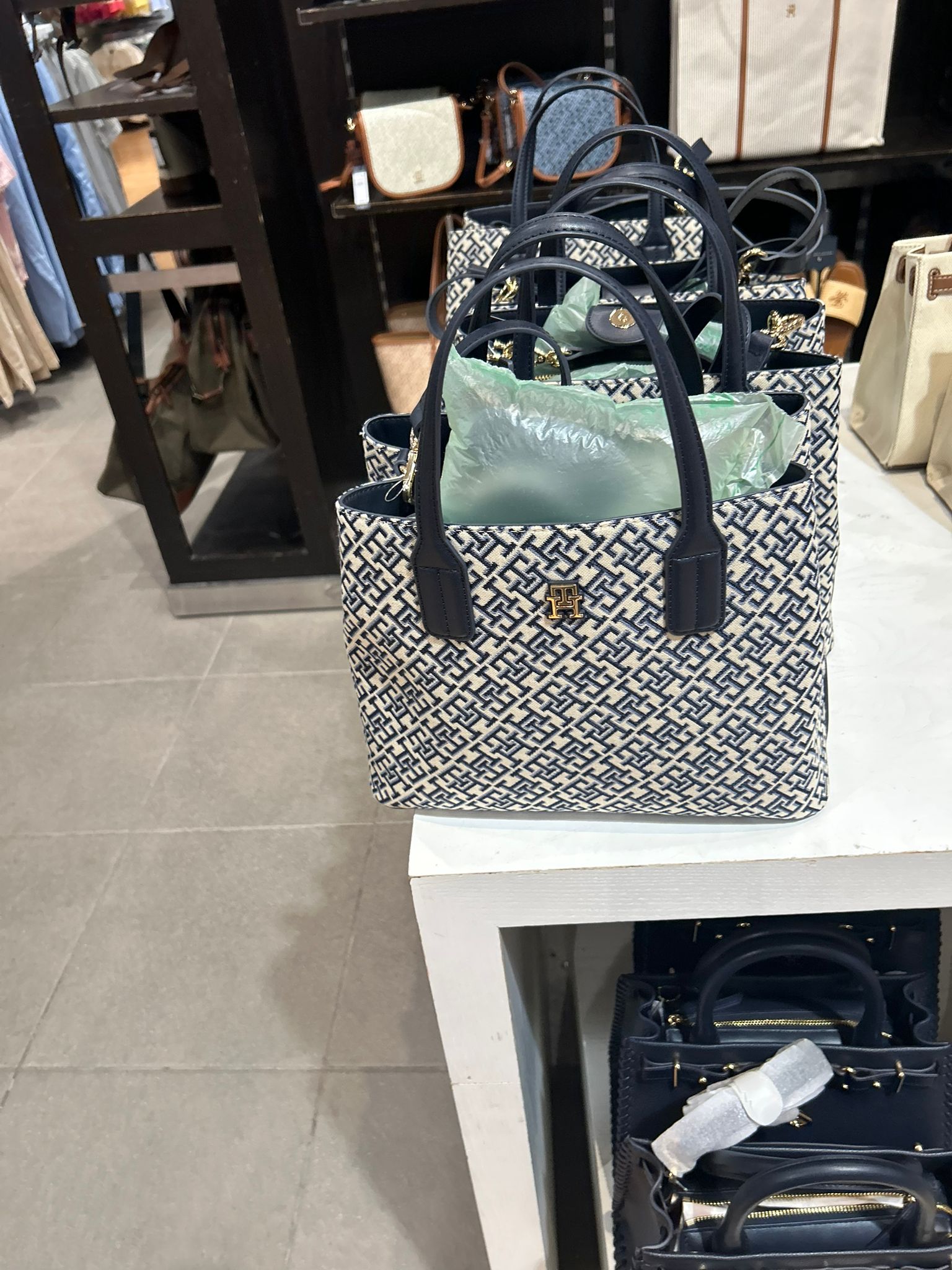 Tommy Hilfiger Women's Jacquard Monogram Logo Crossbody Satchel-Blue/Beige