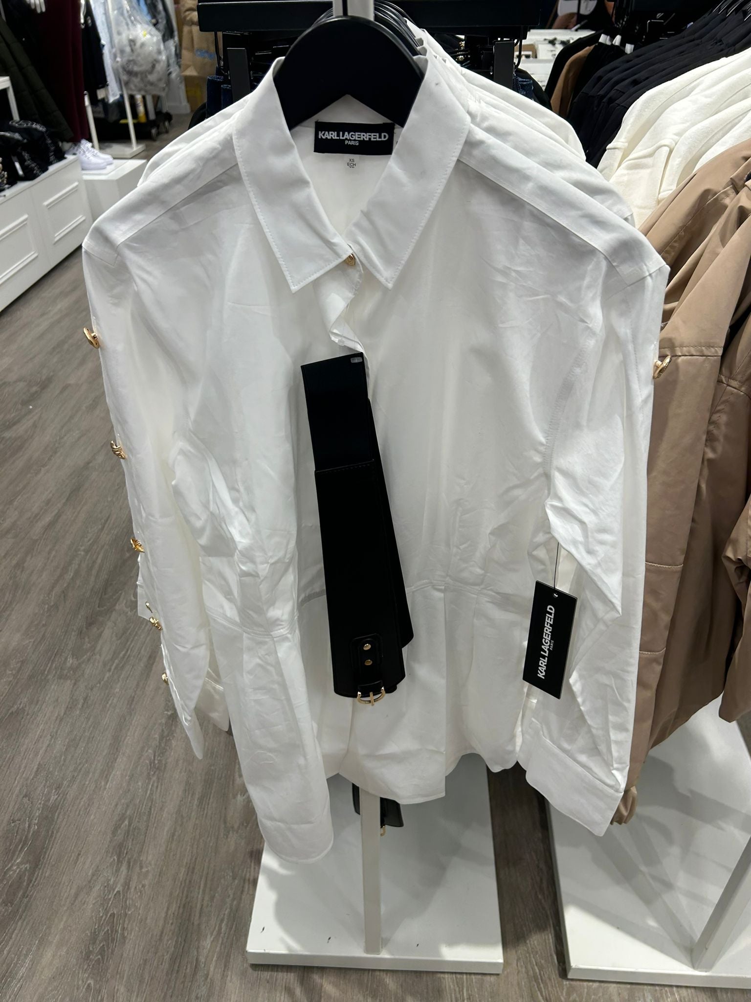Karl Lagerfeld Paris Womens' BELTED POPLIN SHIRT