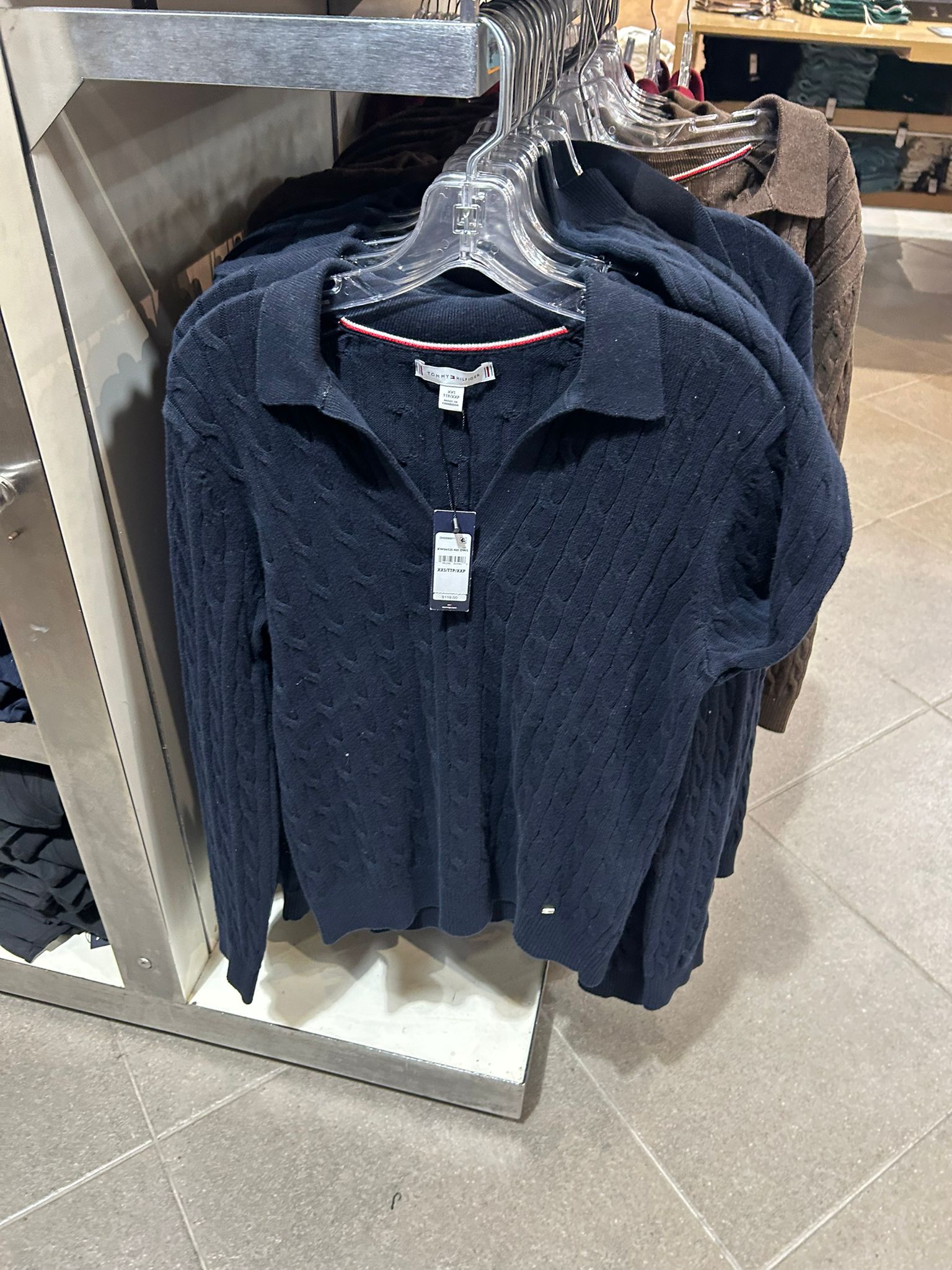 Womens' Open Placket Cable Knit Sweater Polo Navy