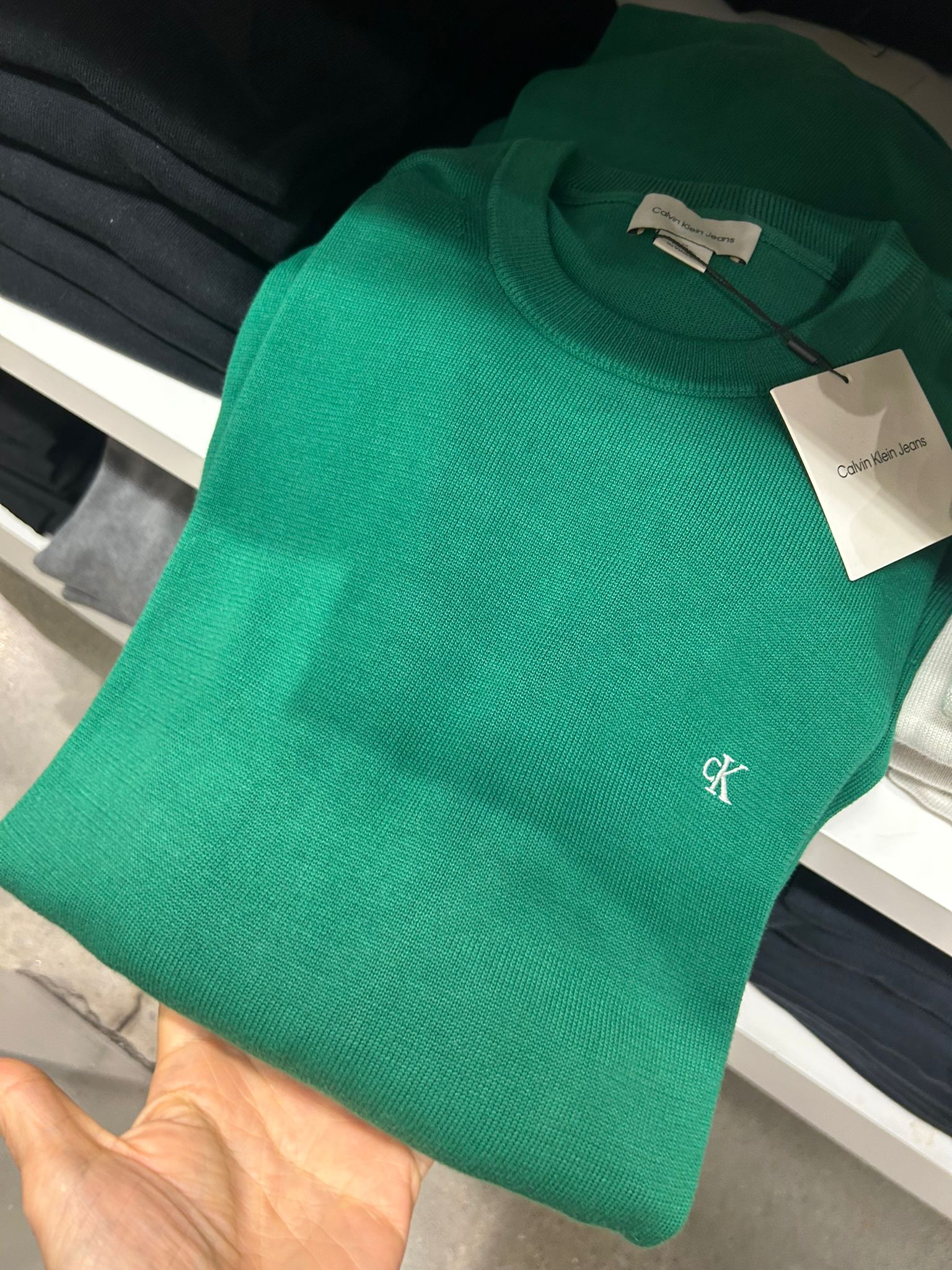 CALVIN KLEIN Mens' Smooth Cotton Sweater Verdant Green