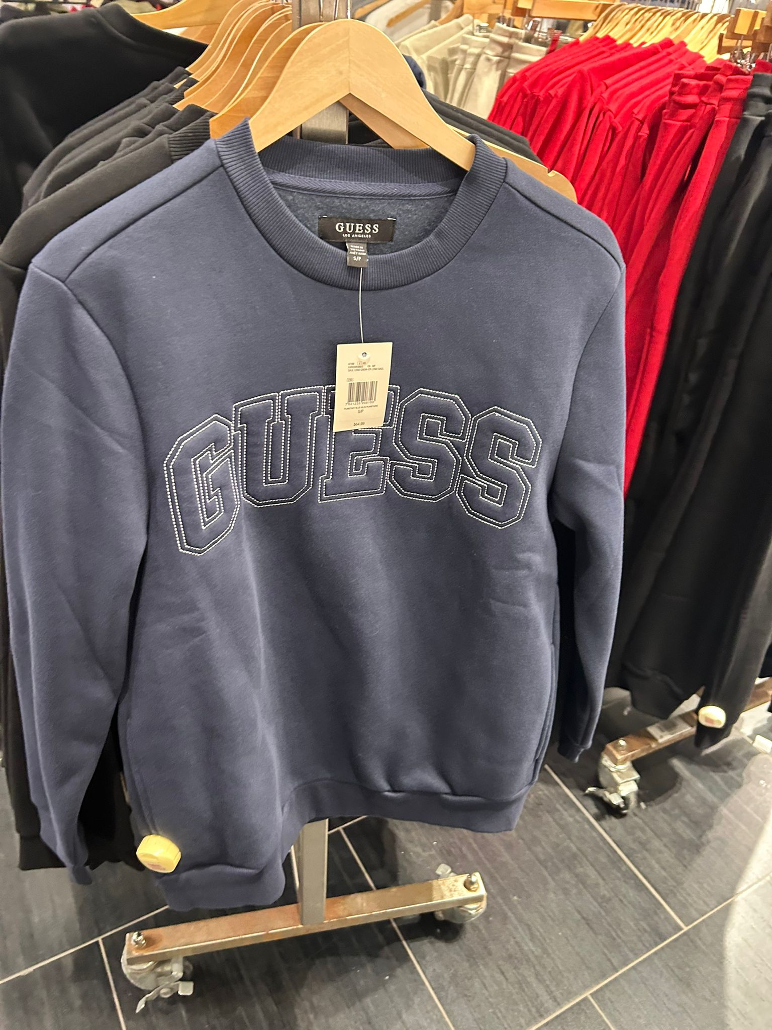 GUESS Mens' Saul Logo Crewneck Pullover Blue