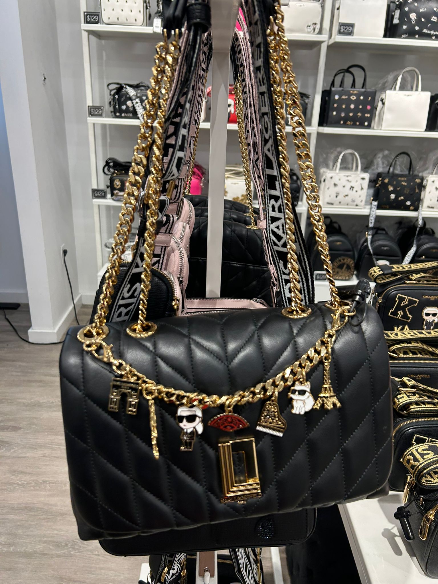 Karl Lagerfeld Paris Womens' LAFAYETTE SHOULDER BLACK WITH CHARMS