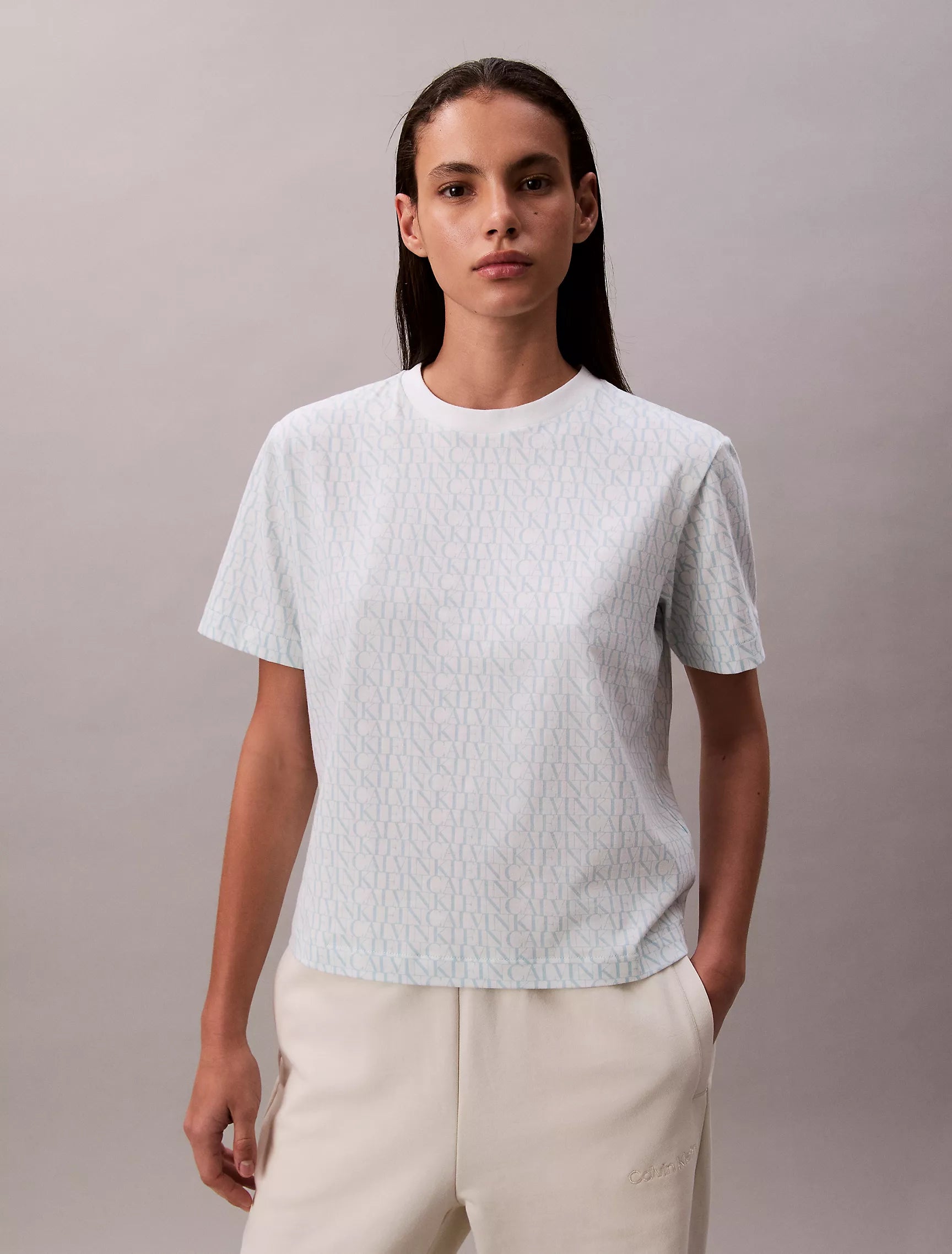 Calvin Klein Womens' Allover Monogram Boxy T-Shirt