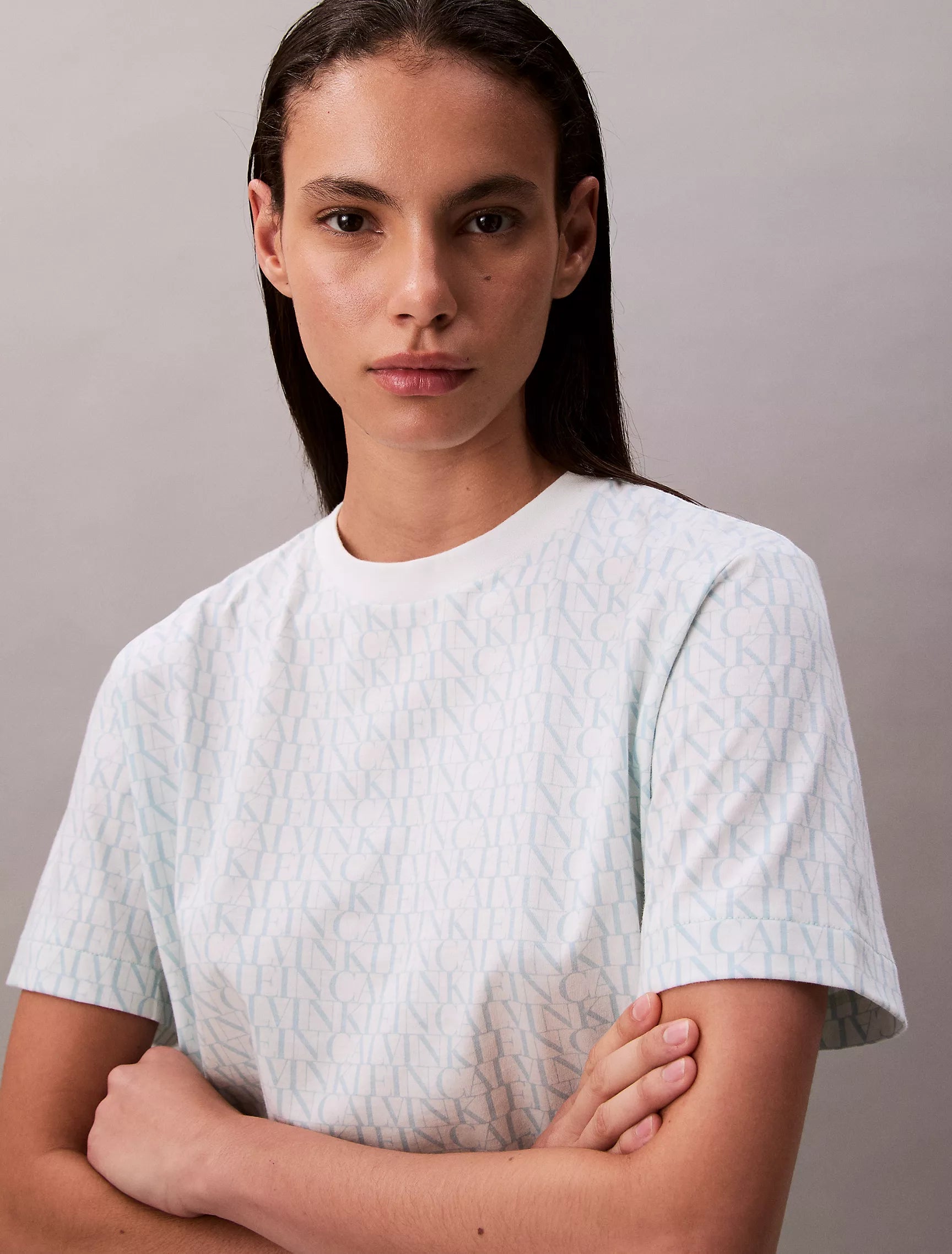 Calvin Klein Womens' Allover Monogram Boxy T-Shirt