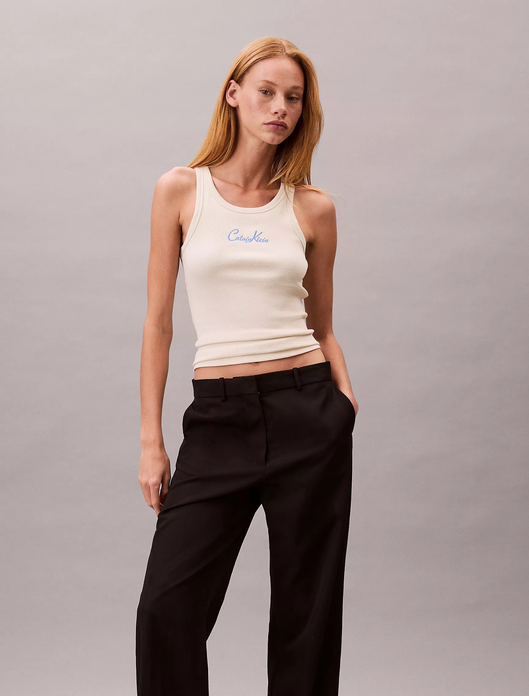 Calvin Klein Womens' Cotton Contour Rib Embroidered Logo Tank Top
