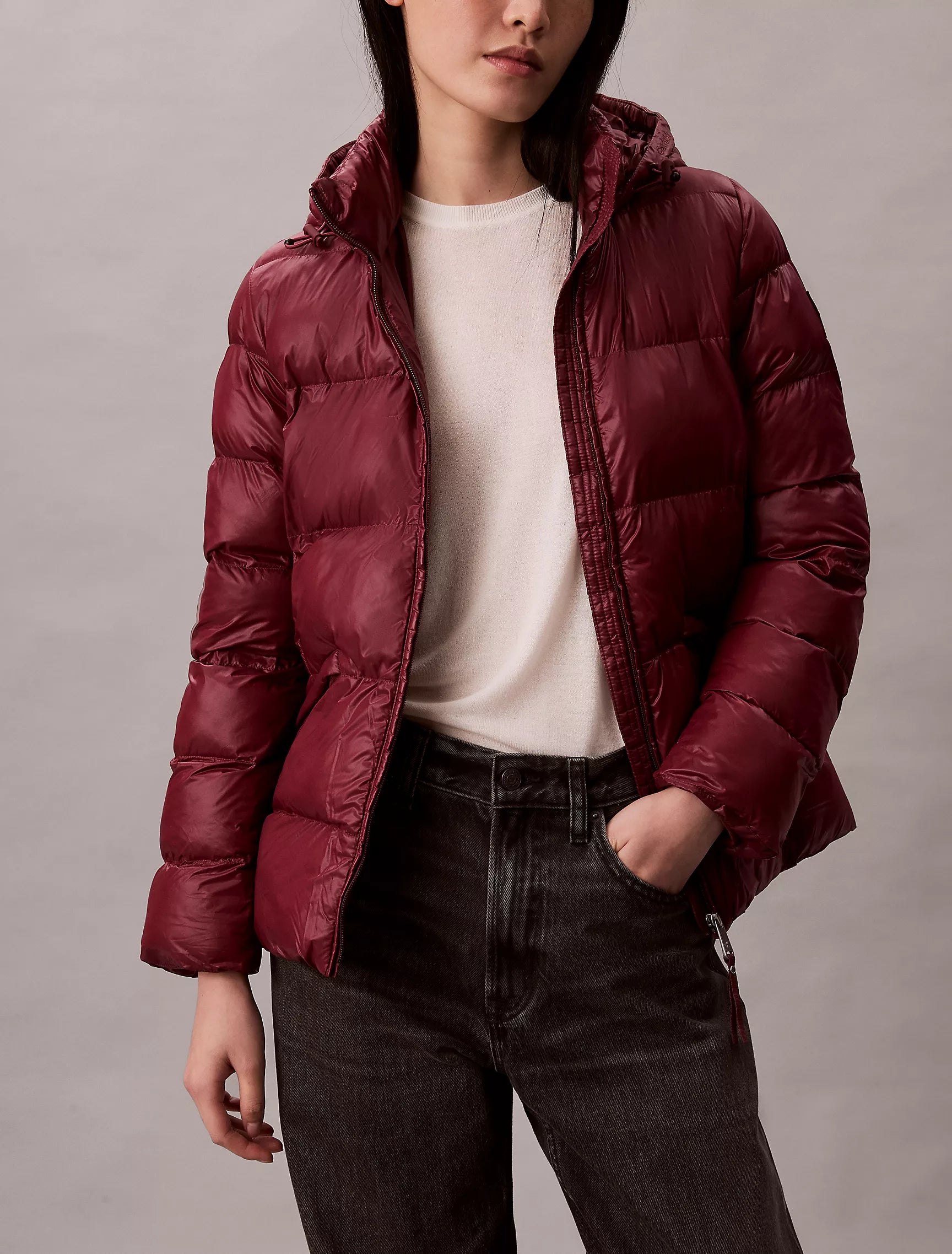 Calvin Klein Womens' Slim Puffer Jacket Windsor Wine