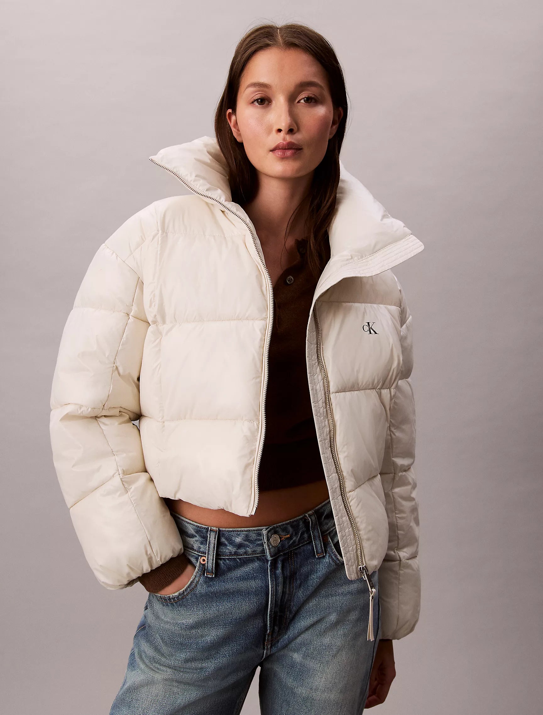Calvin Klein Womens' Shine Puffer Jacket Chalk