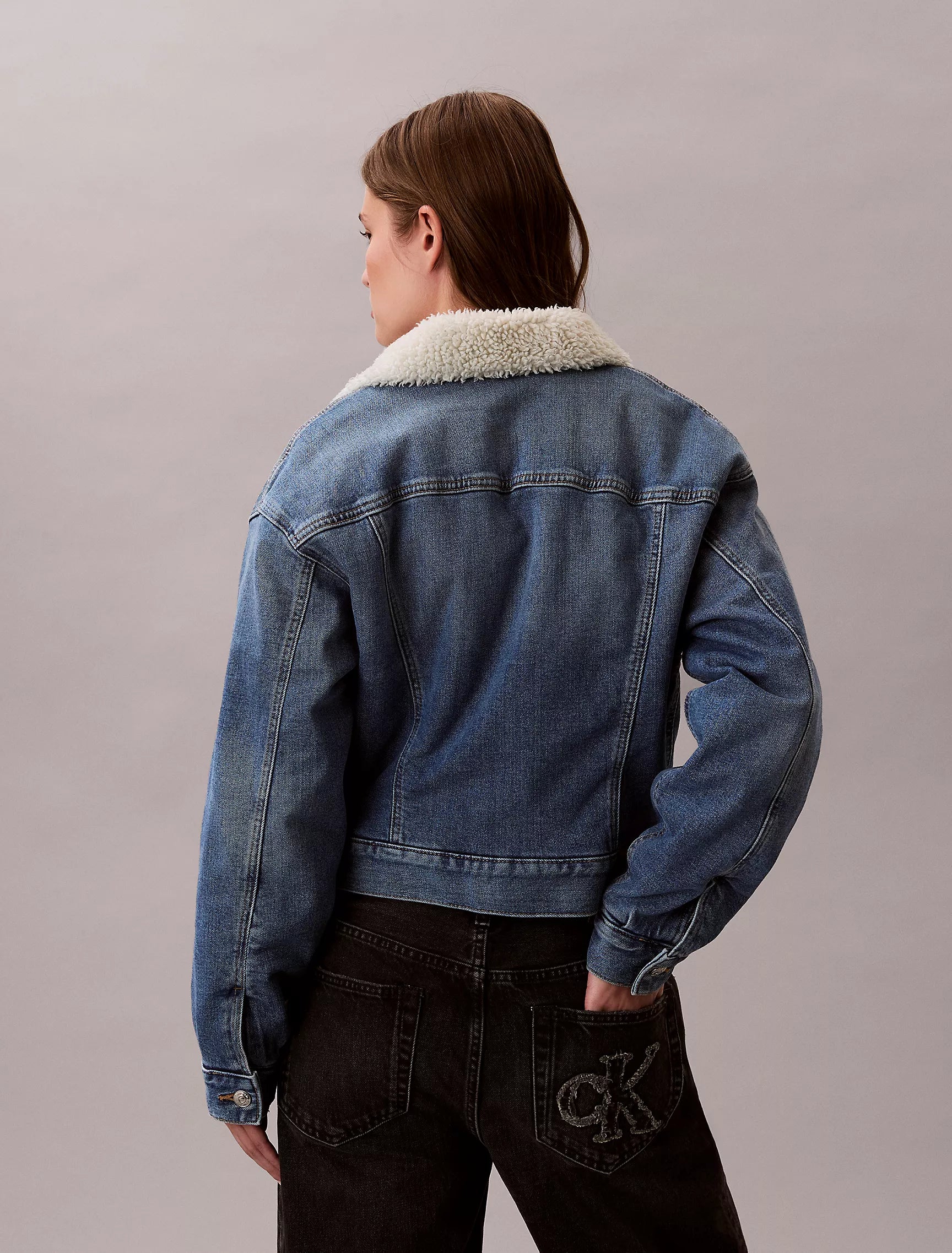 Calvin Klein WOMENS' Denim Sherpa Trucker Jacket