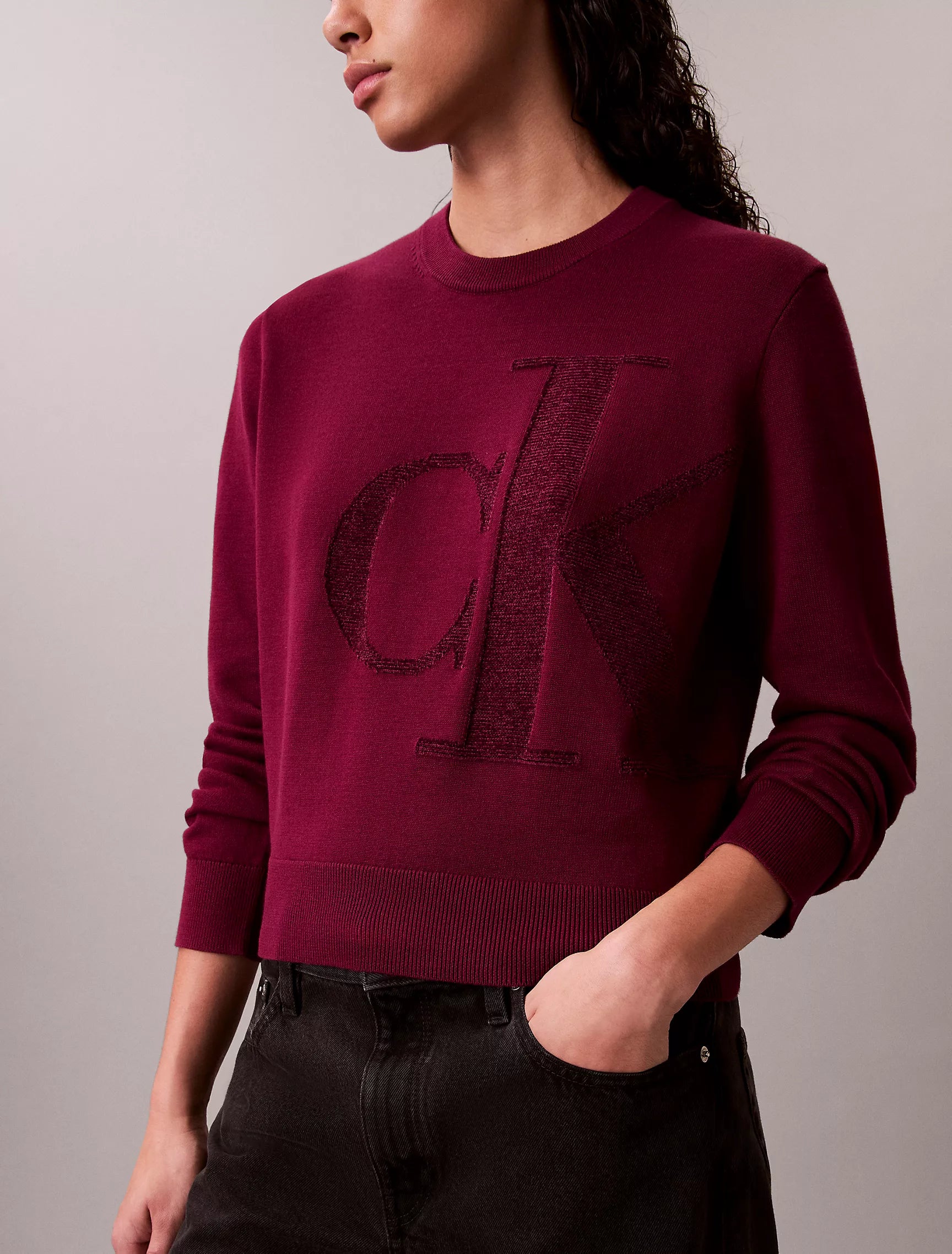 Womens' Calvin Klein Smooth Cotton Chenille Monogram Sweater