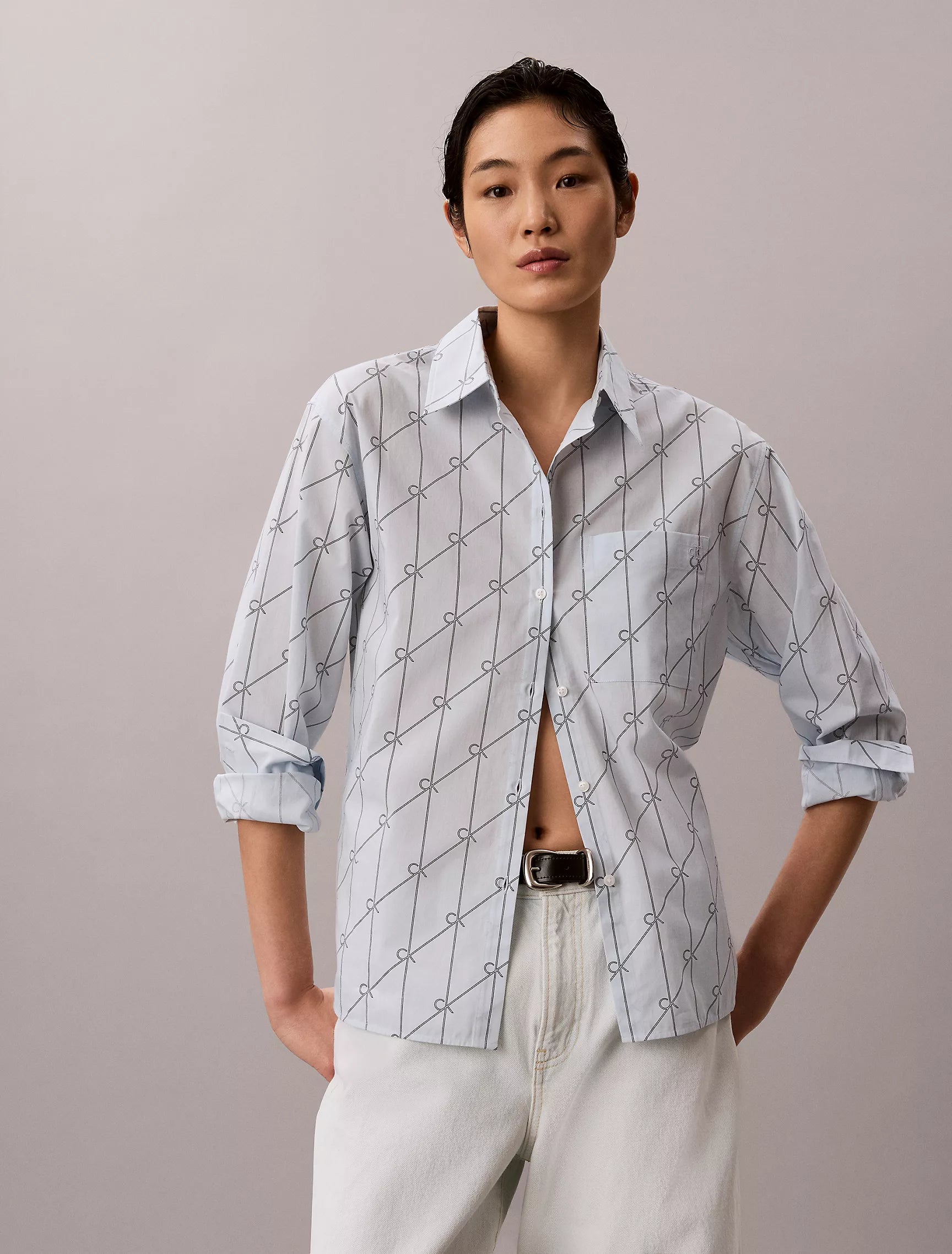 Calvin Klein Women's Cotton Poplin Relaxed Button-Down Shirt-Ballad Blue