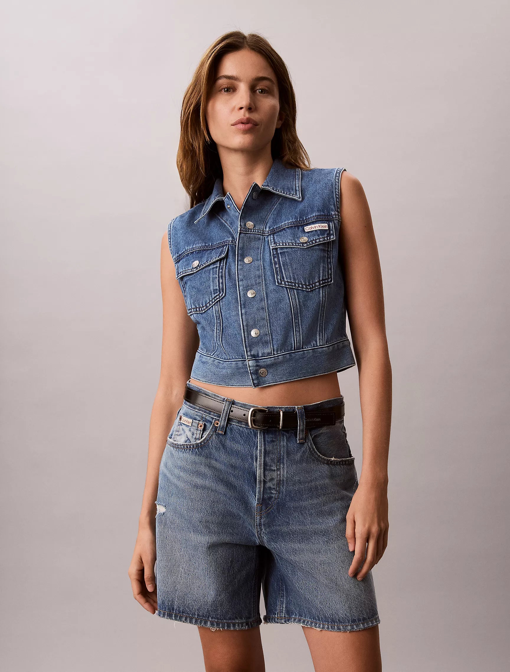 Calvin Klein Women's Denim Sleeveless Vest-Blue July