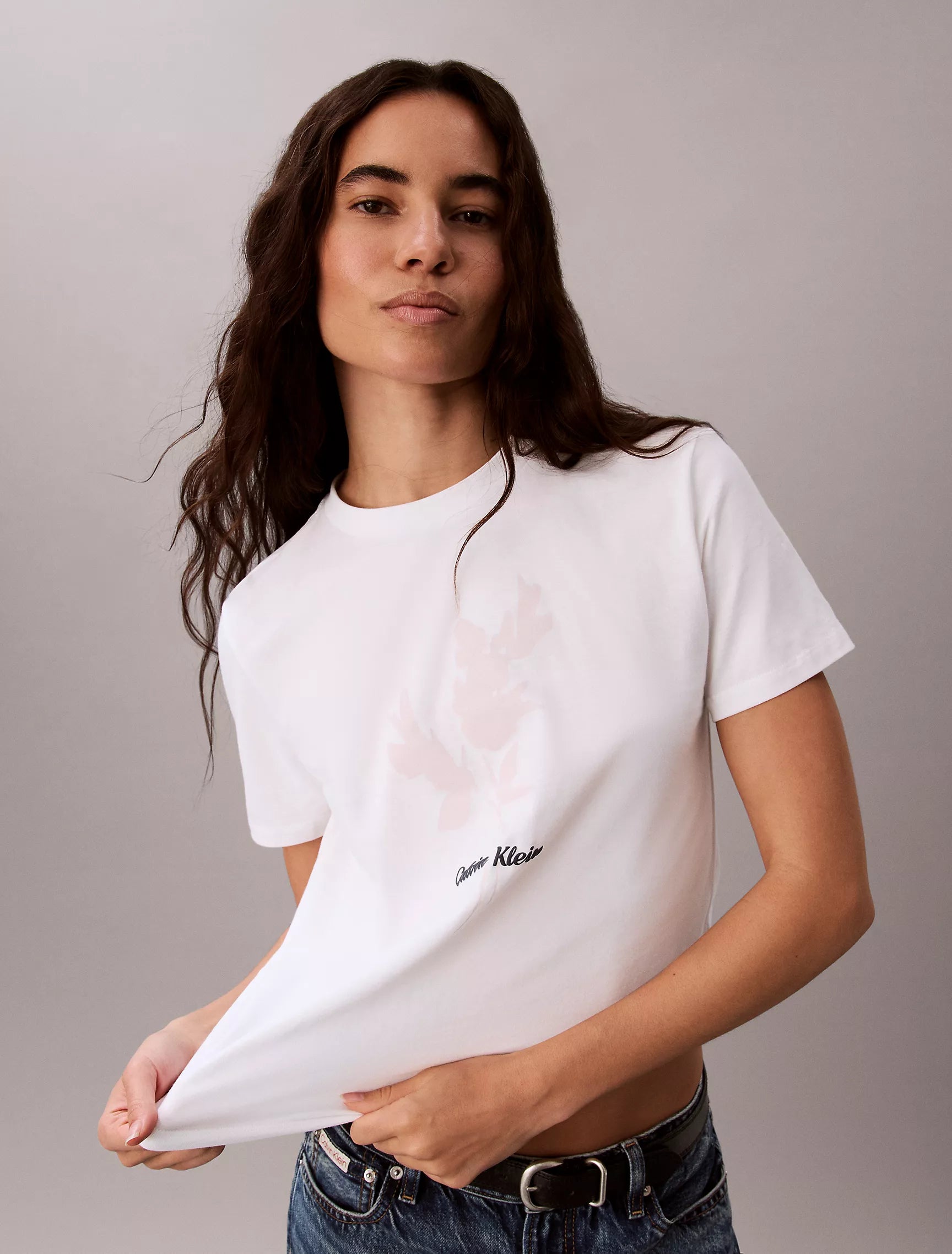 Calvin Klein Women's Floral Classic Tee-Bright White