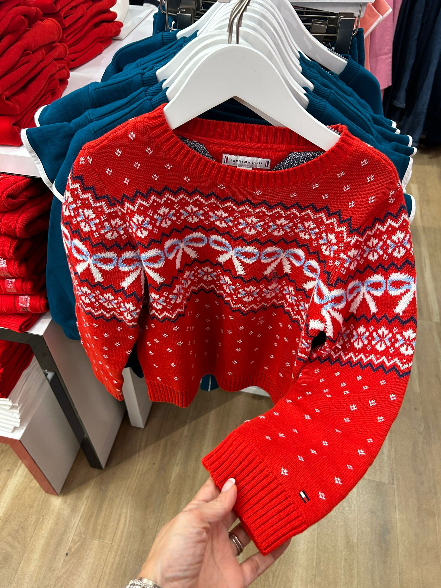 TOMMY Girls Fair Isle Bow Sweater Deep Crimson