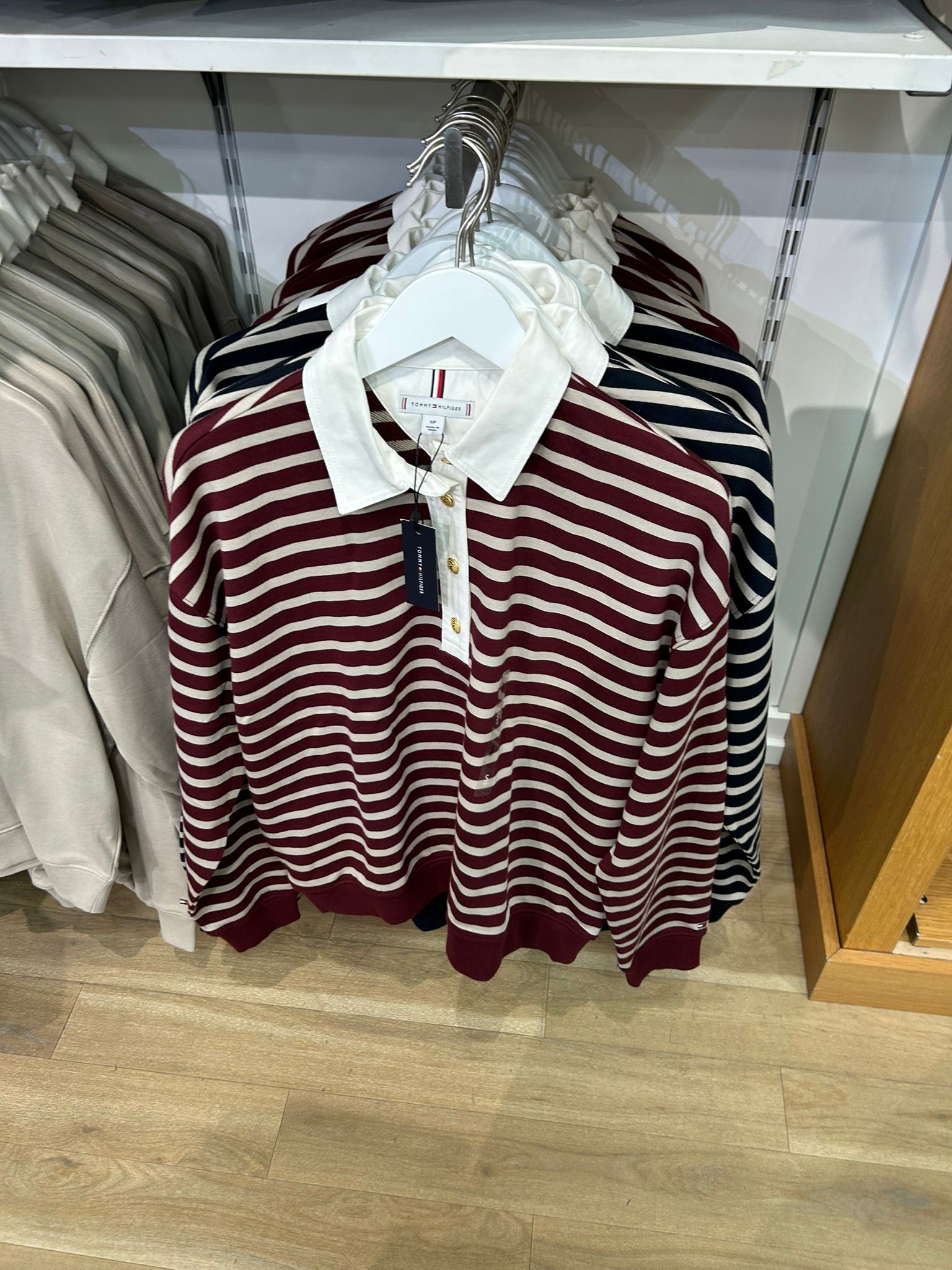 TOMMY WOMENS' Gold-Button Stripe Polo Sweatshirt