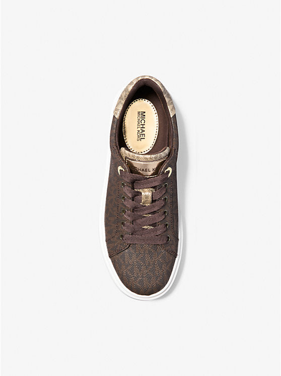 Michael Kors WOMENS' Romey Metallic Two-Tone Signature Logo Platform Sneaker BROWN