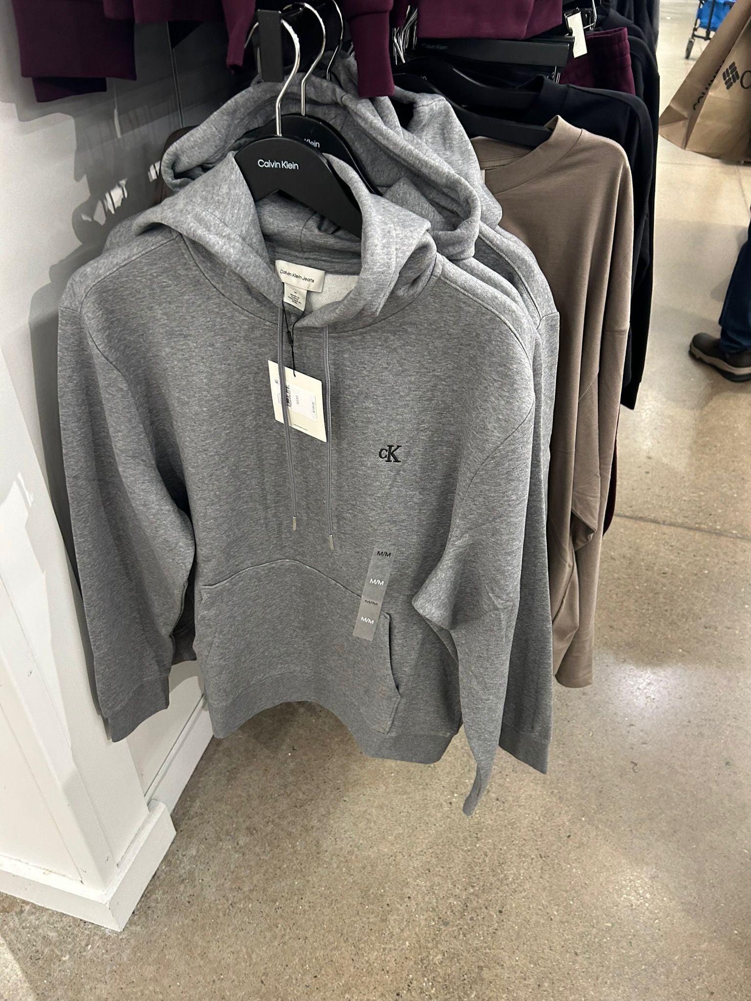 CALVIN KLEIN Mens' Premium Terry Relaxed Monogram Fleece Hoodie Medium Grey Heather