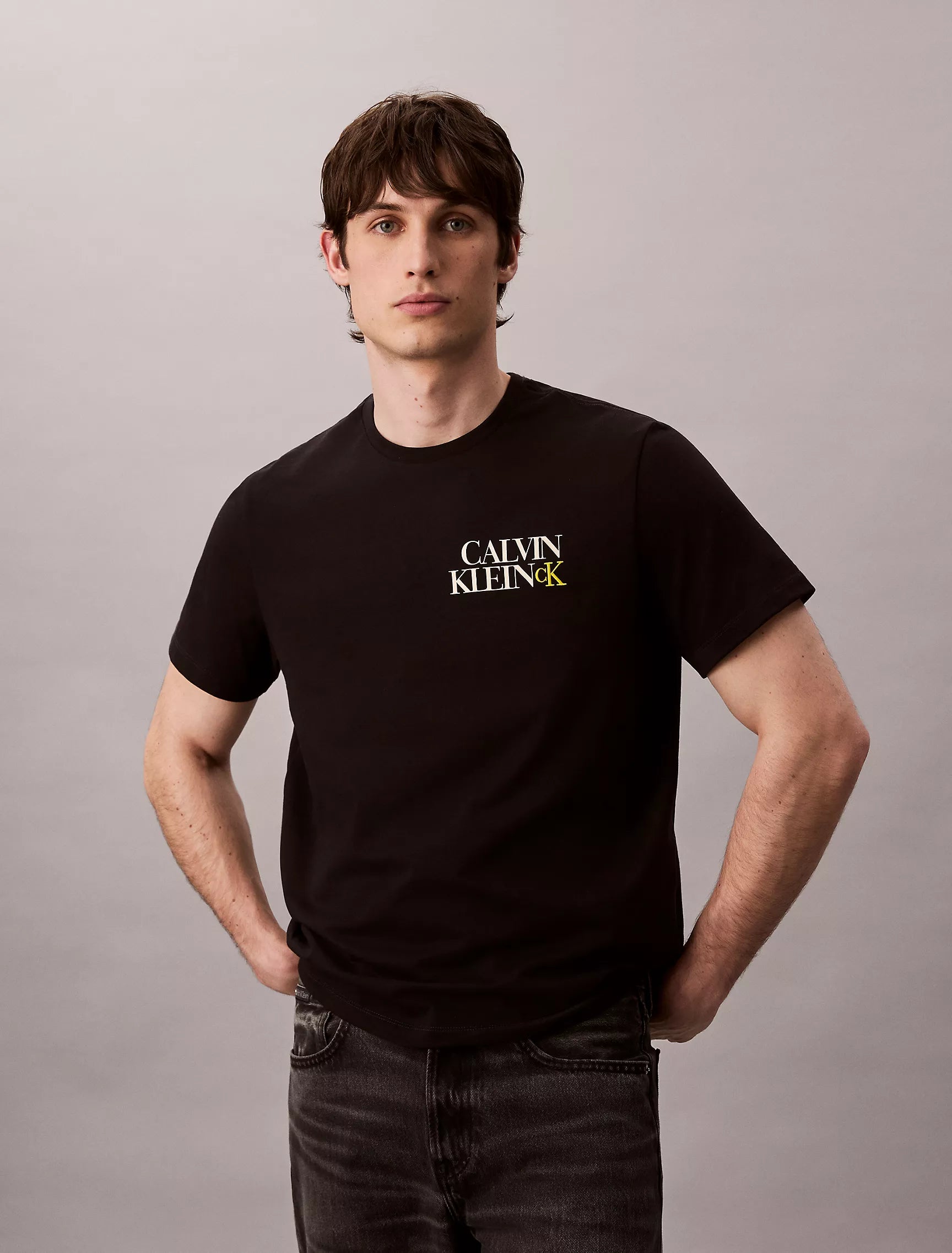 Calvin Klein MENS' Stacked CK Logo Easy Tee/ BLACK