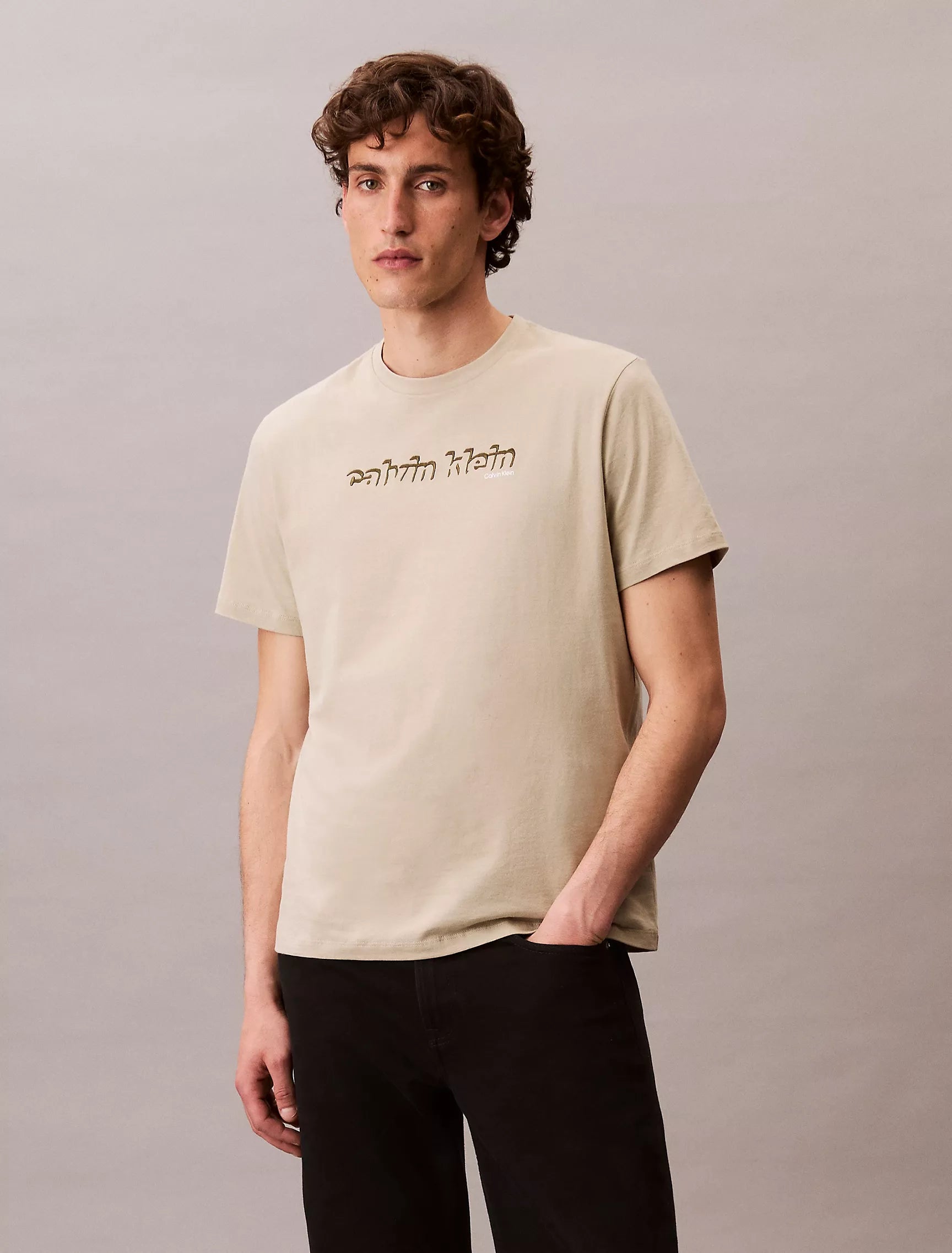Calvin Klein MENS' Retro Logo Graphic Classic T-Shirt/Moss Gray