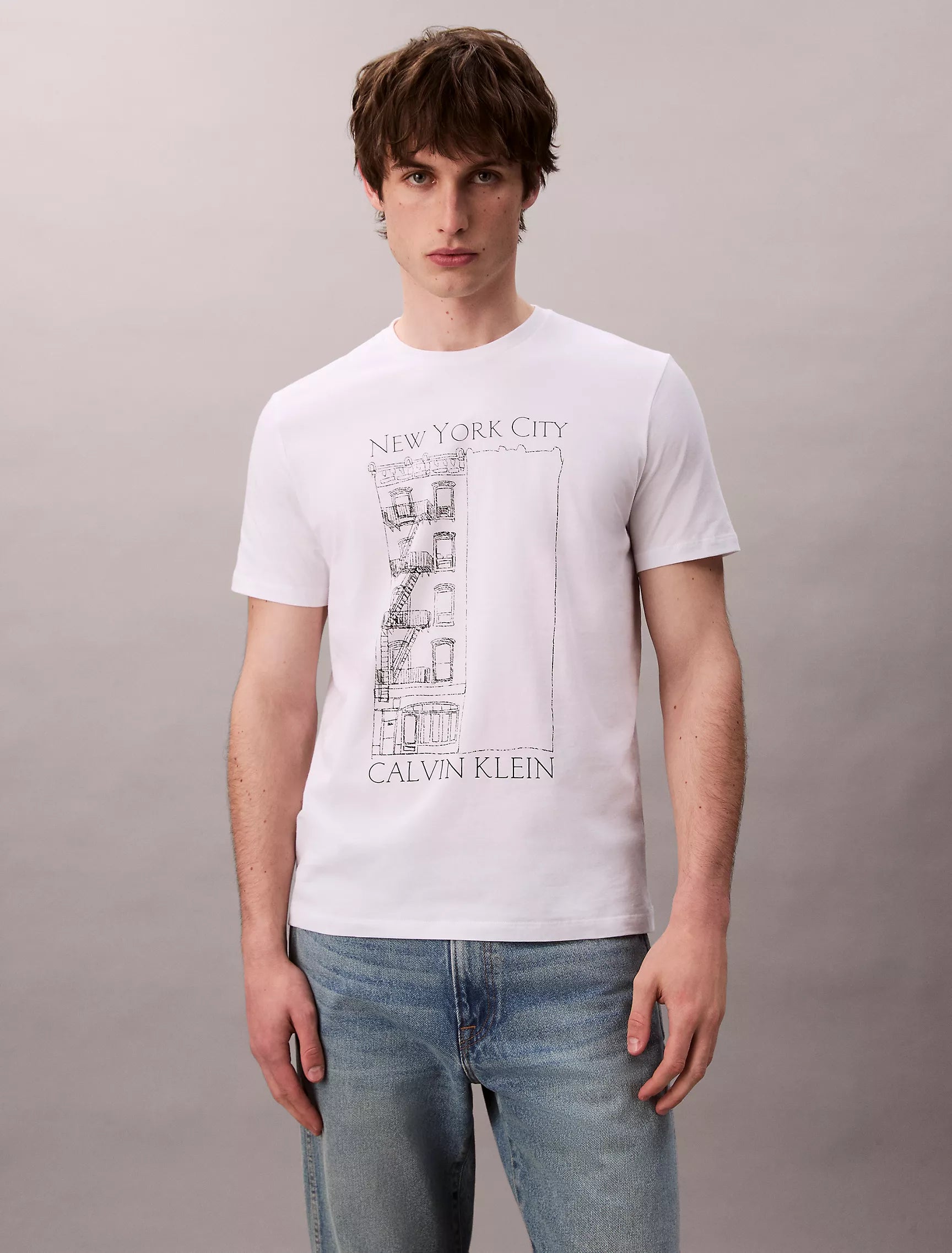 Calvin Klein MENS' Apartment Logo Graphic Classic T-Shirt / WHITE