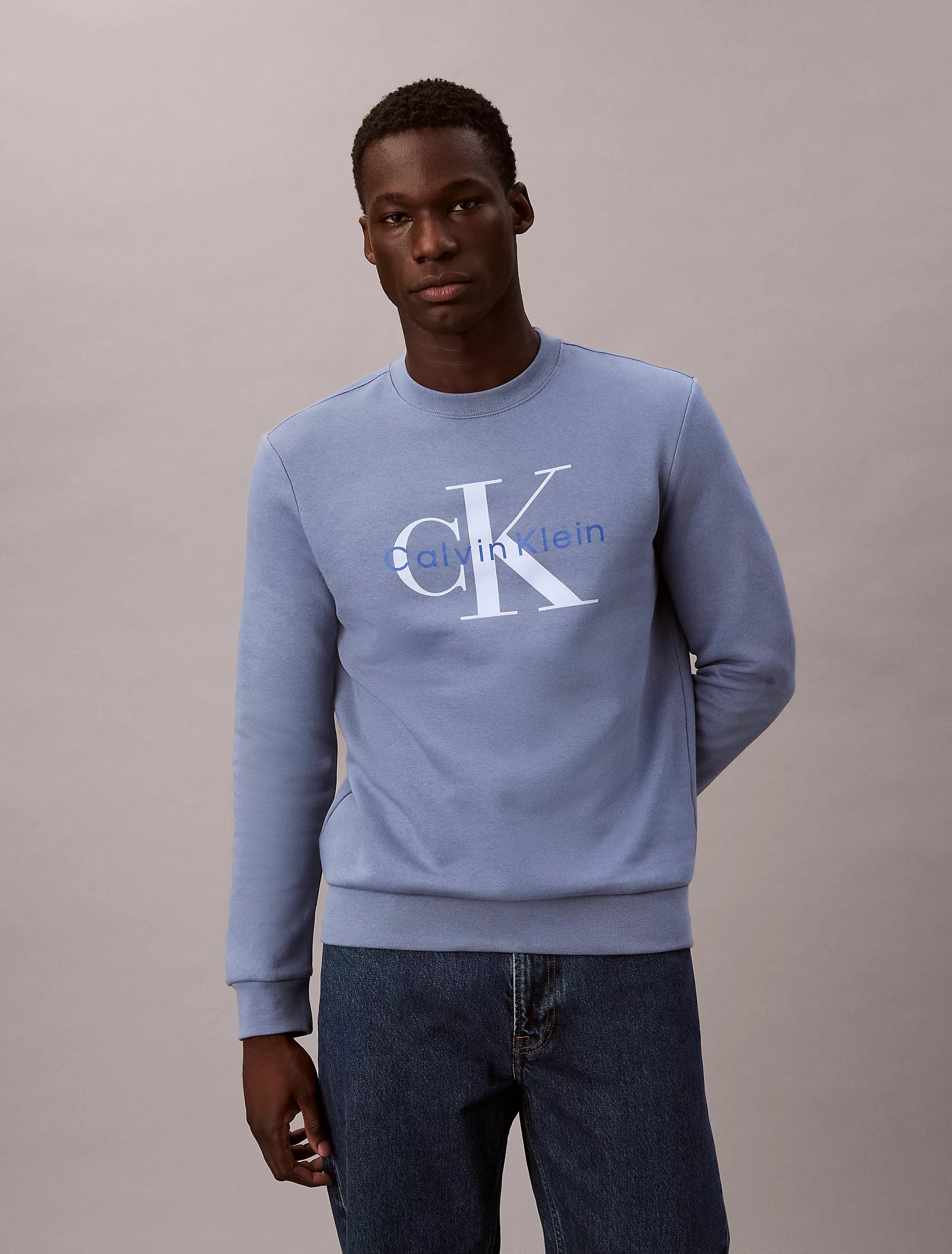 CALVIN KLEIN Mens' Monologo Fleece Crewneck Sweatshirt Dusty Sailor Blue