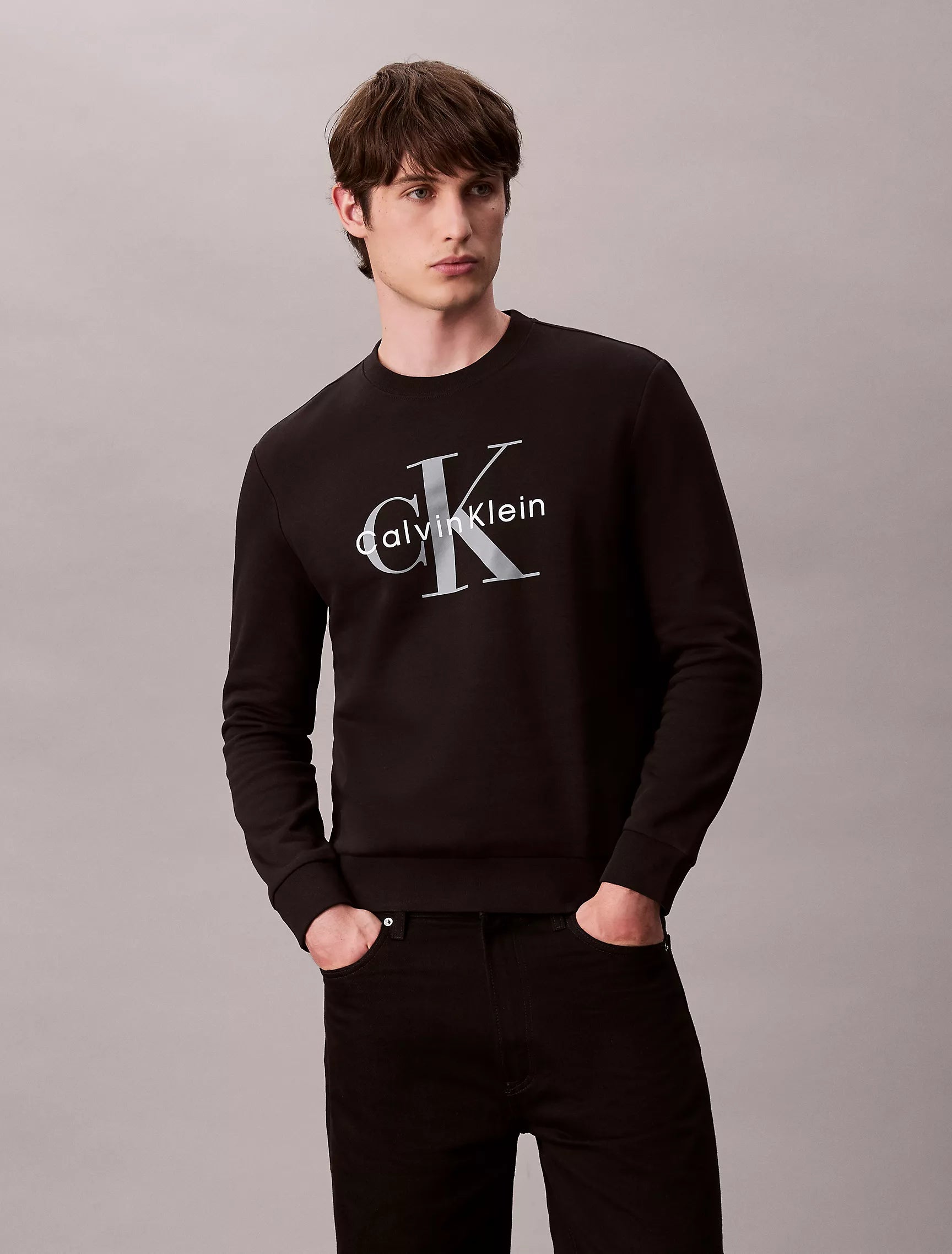 CALVIN KLEIN Mens' Monologo Fleece Crewneck Sweatshirt BLACK