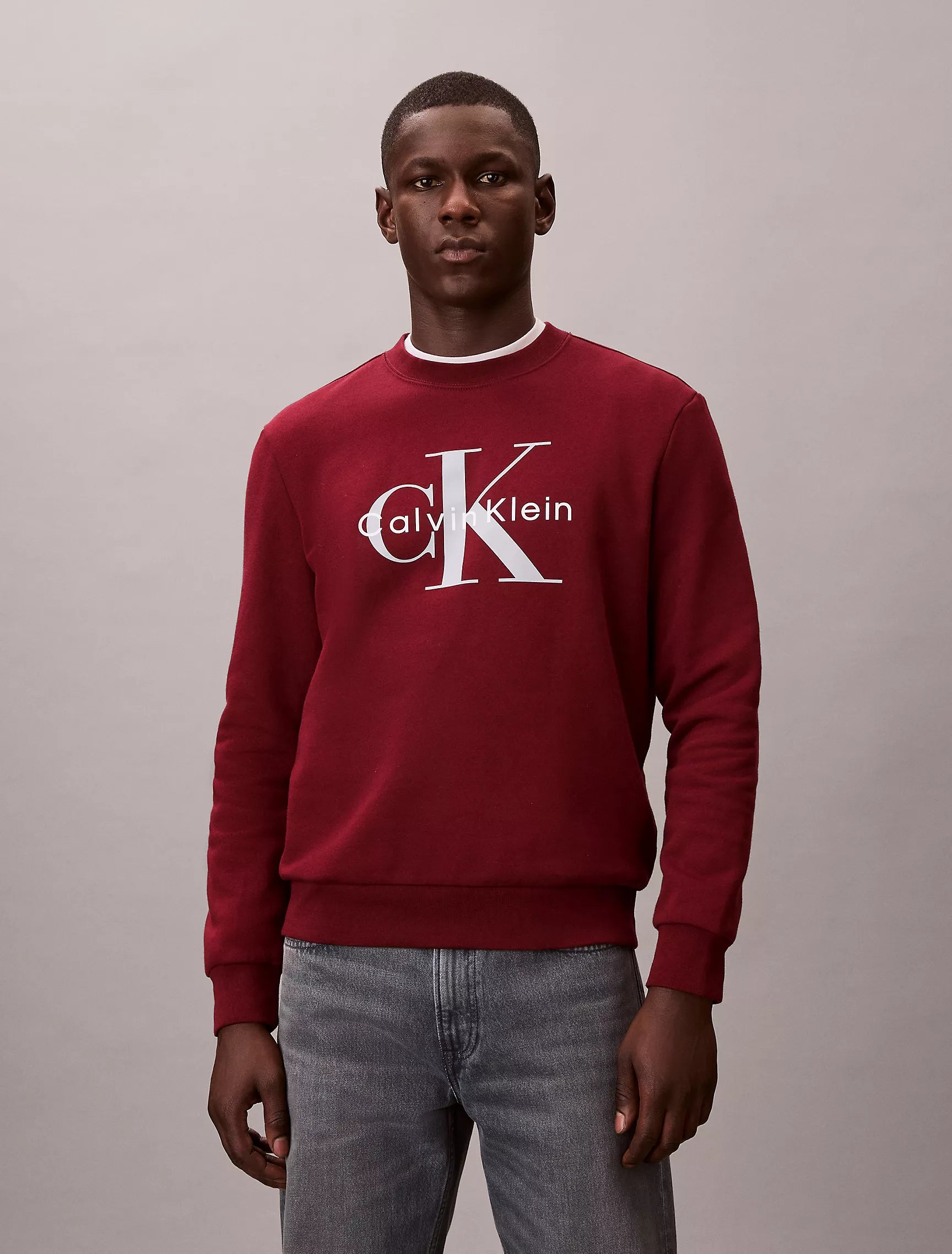 CALVIN KLEIN Mens' Monologo Fleece Crewneck Sweatshirt Renaissance Red