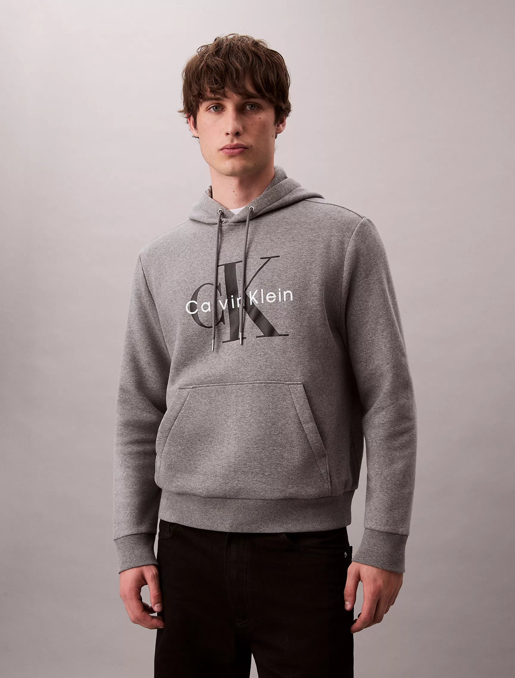 CALVIN KLEIN Mens' Monologo Fleece Hoodie Grey Heather