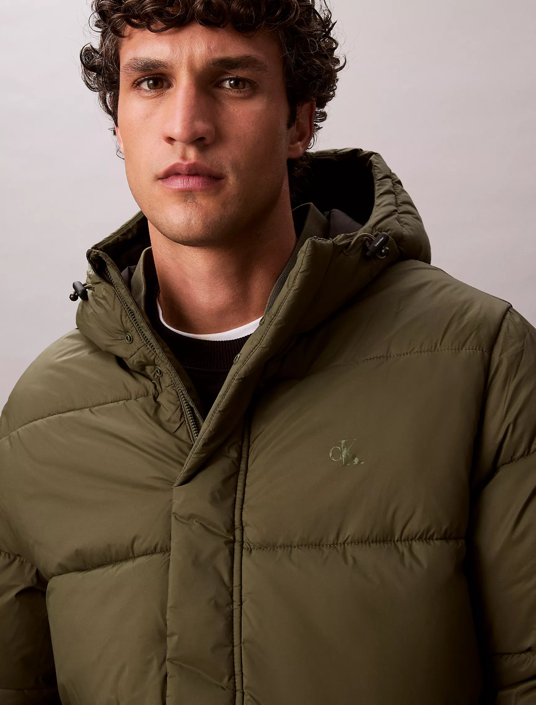 Calvin Klein Mens' Hooded Puffer Jacket Fatigue