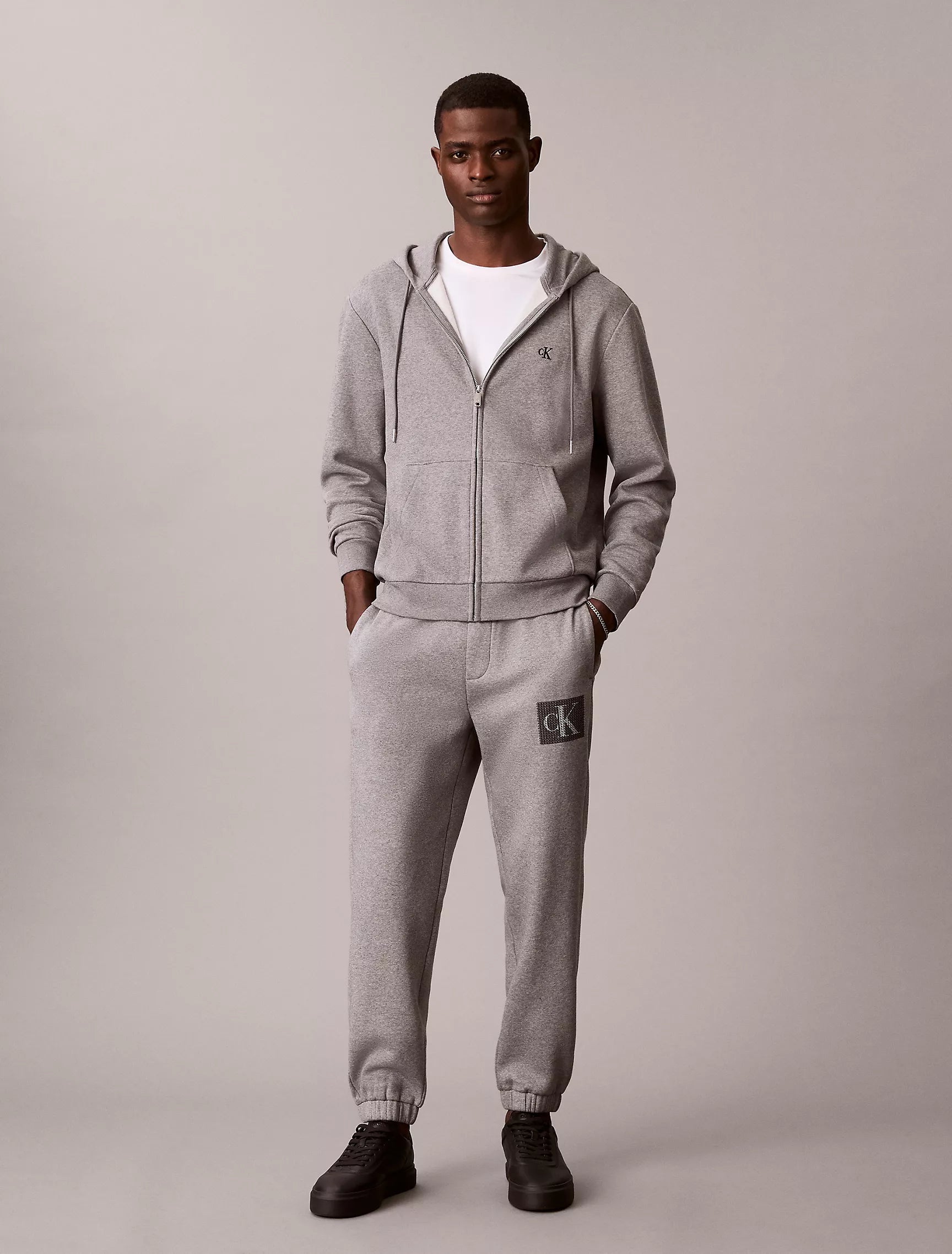 CALVIN KLEIN Mens' Fleece Layered Monogram Graphic Sweatpants Grey Heather