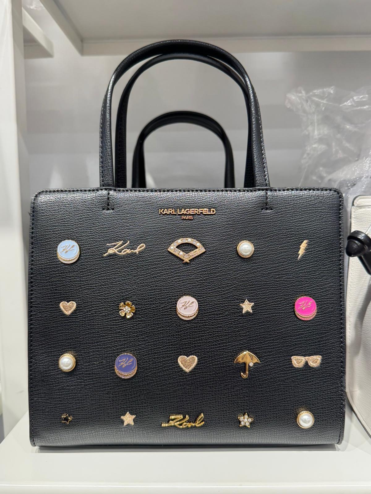 Karl Lagerfeld Paris Womens' MAYBELLE SATCHEL WITH PINS Black