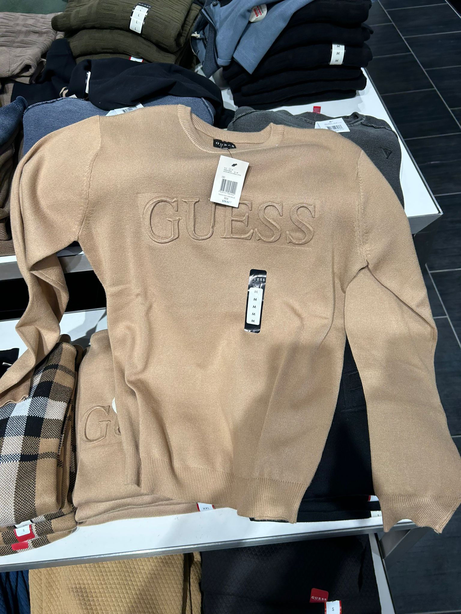 Guess MENS' Astero Logo Sweater Beige