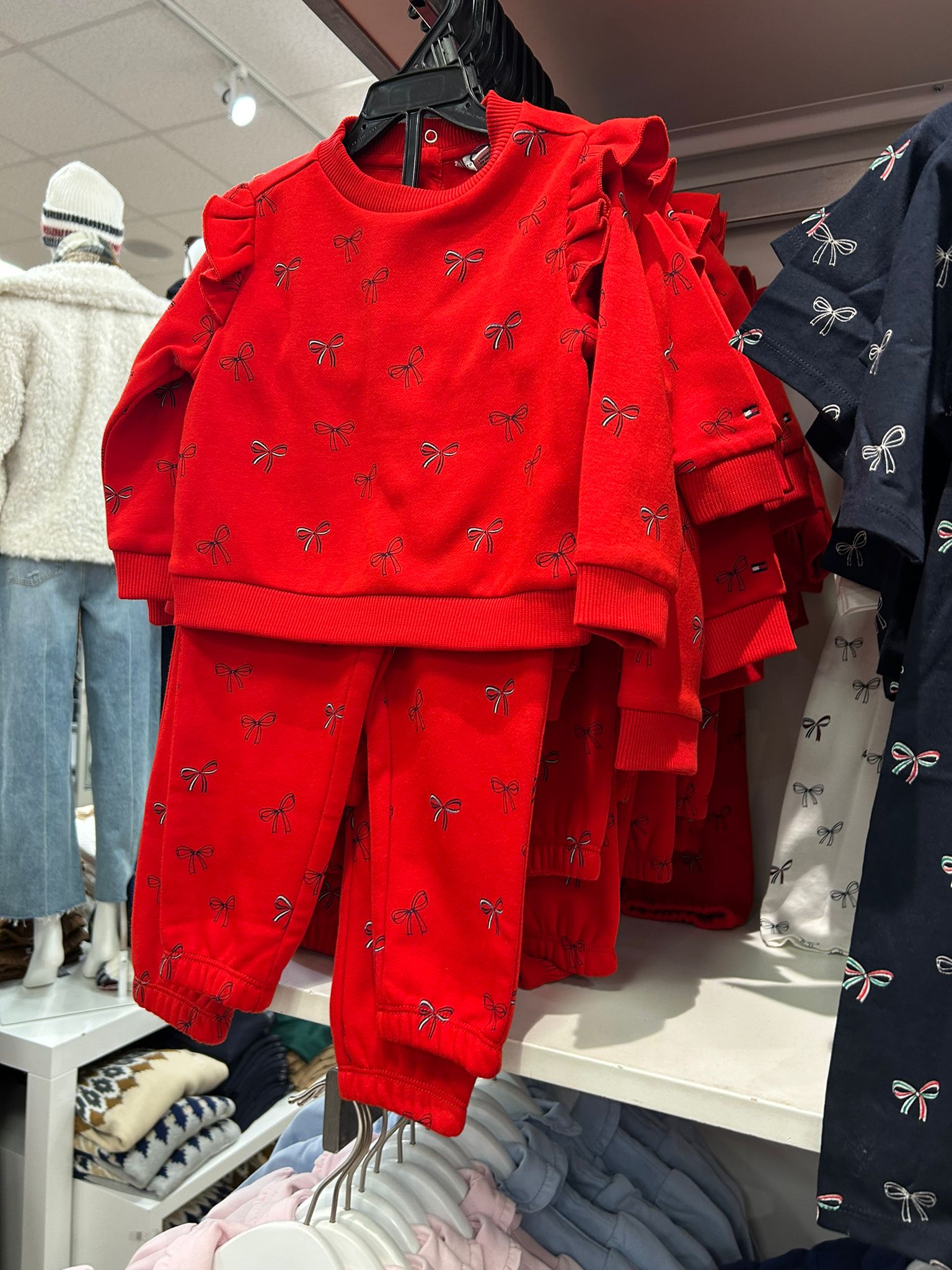 Baby Girls' Bow Print Sweatshirt & Pant Set Deep Crimson