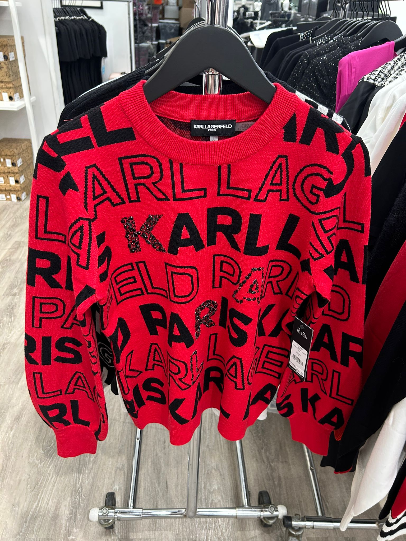 Karl Lagerfeld Paris Womens' LOGO EMBELLISHED SWEATER