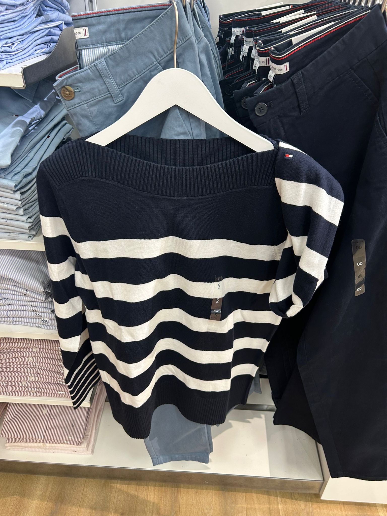 Tommy Womens' Stripe Boatneck Sweater/ NAVY