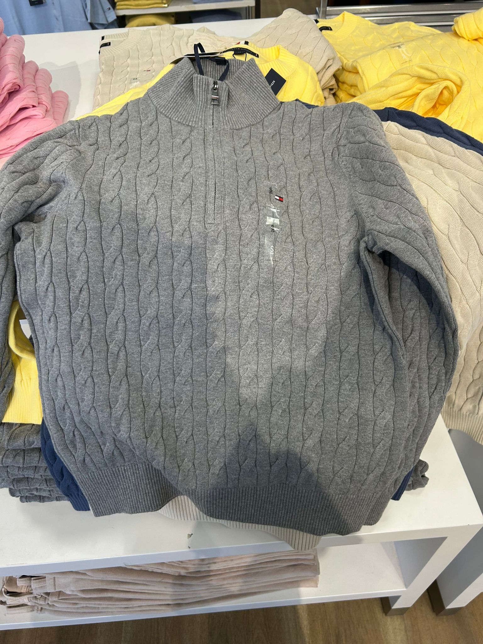 TOMMY MENS' Cable Knit Half-Zip Jumper