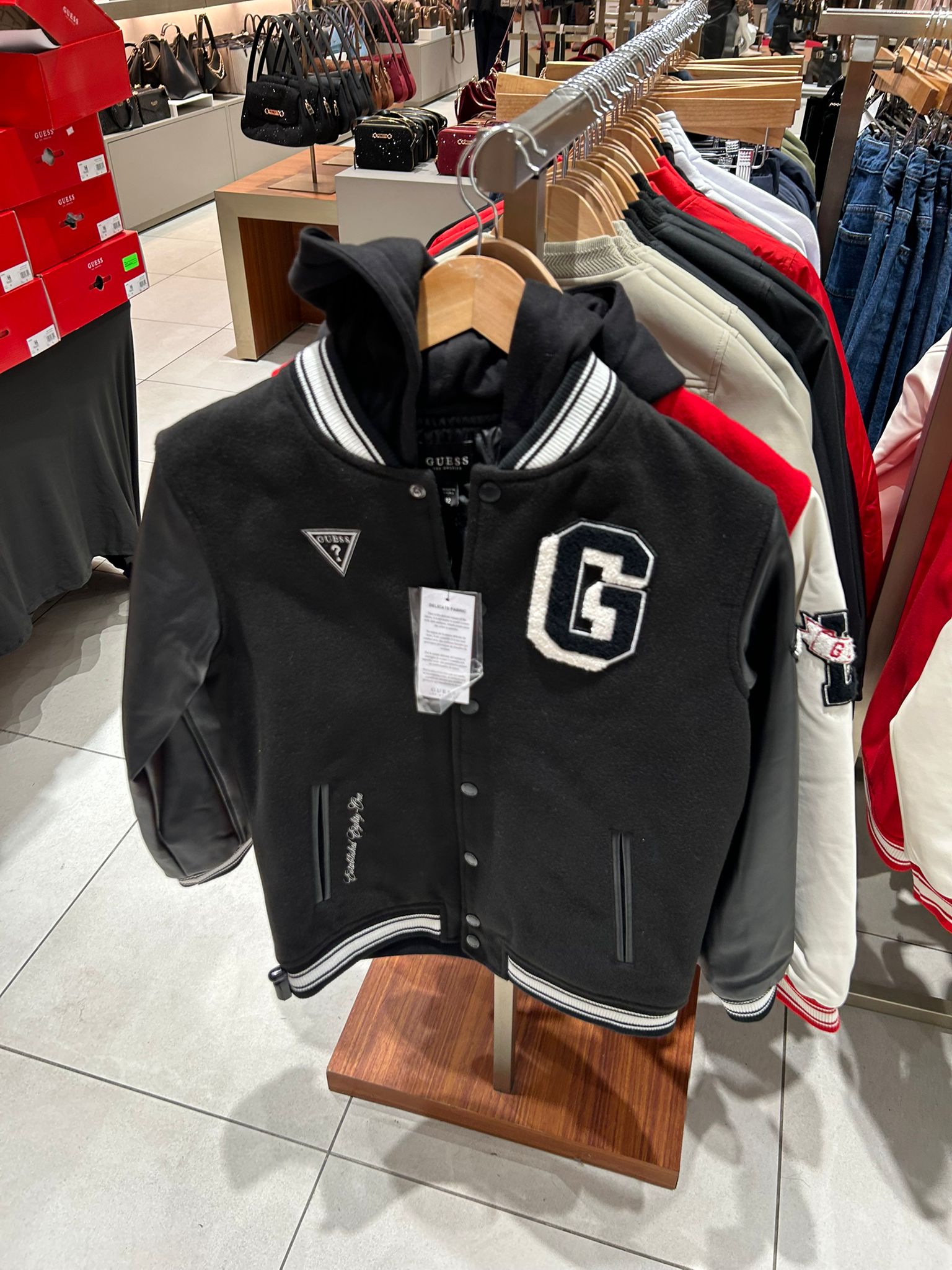 Guess BOYS Lark Hooded Varsity Jacket (7-16) Black