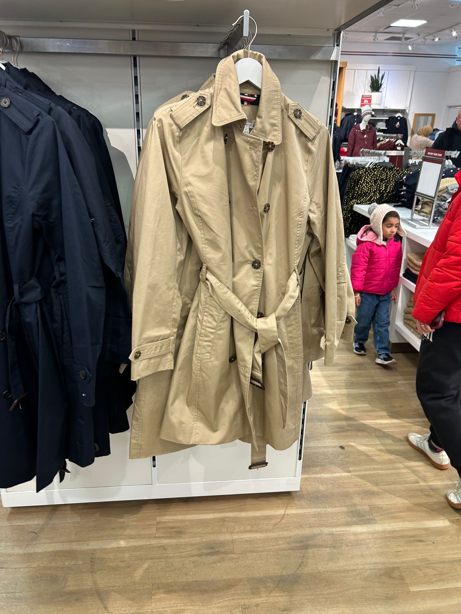 TOMMY WOMENS' Double-Breasted Belted Trench Coat Travertine