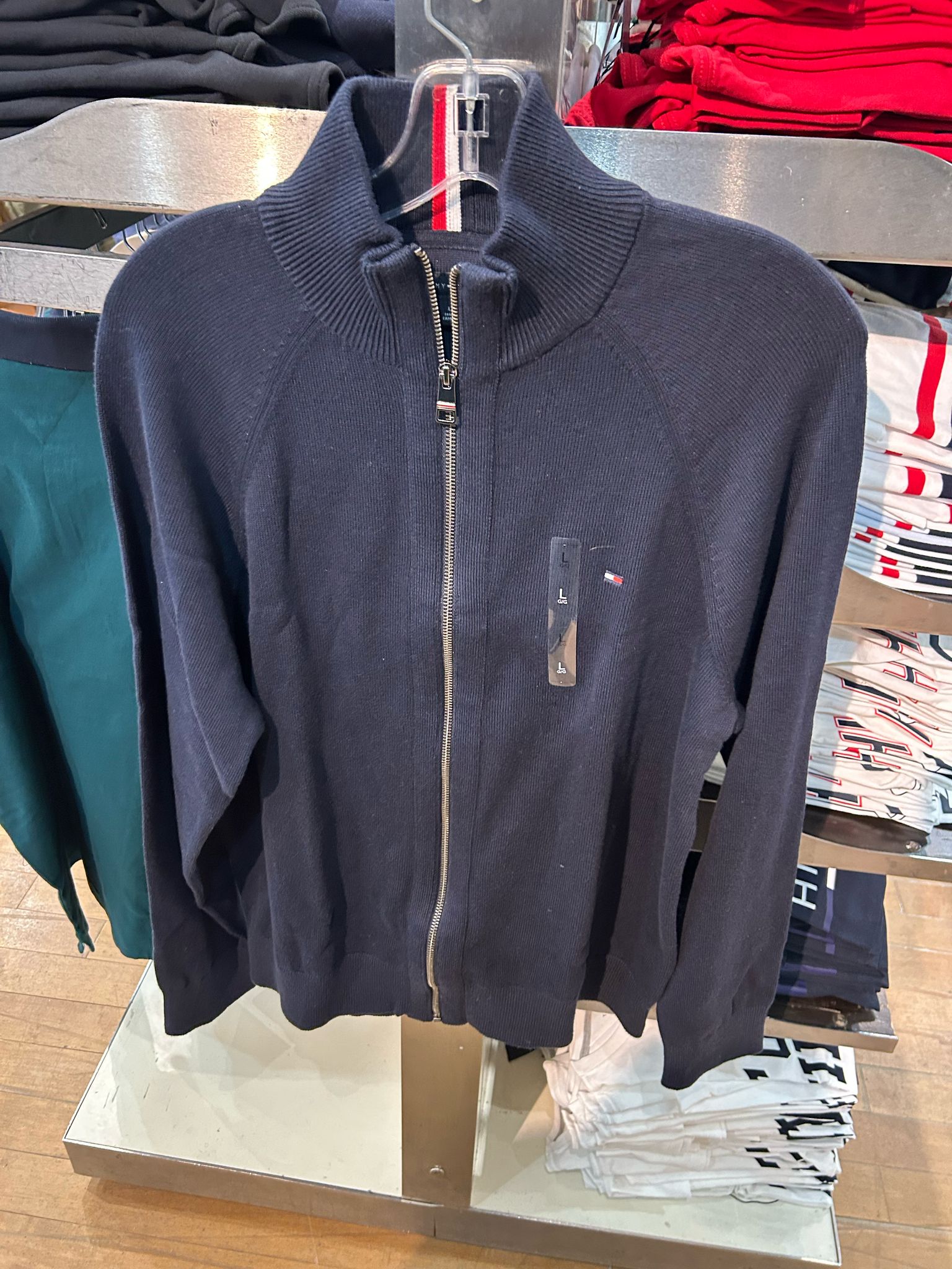 TOMMY HILFIGER MENS' Solid Logo Zip Sweater NAVY