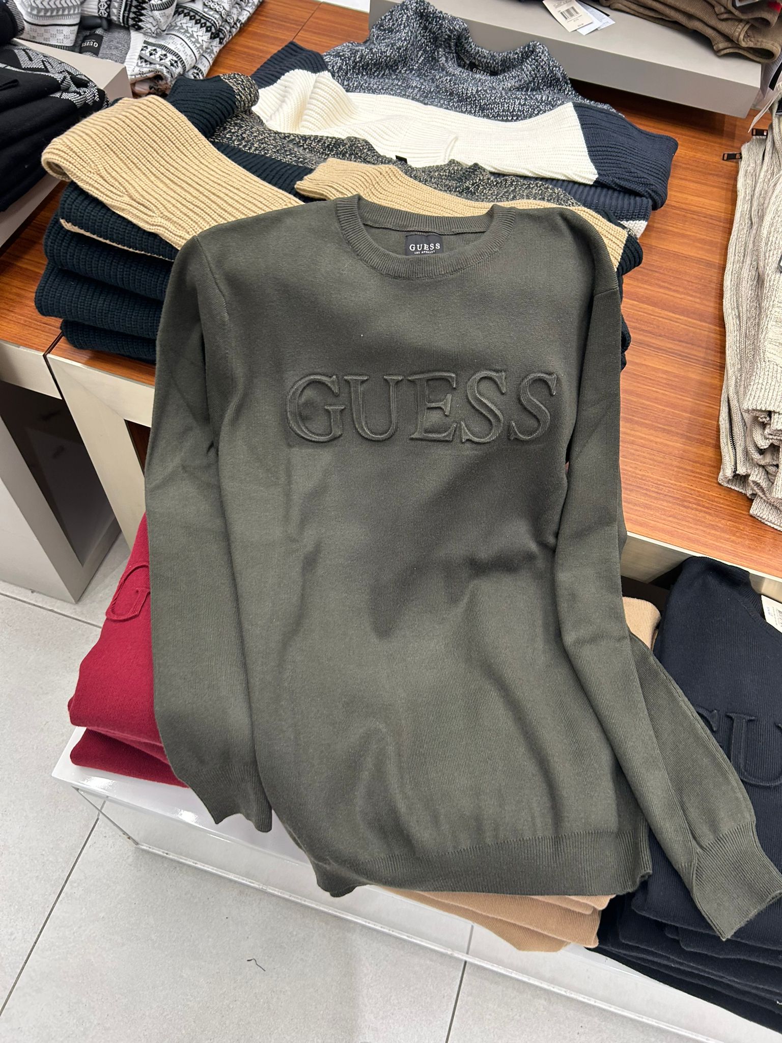 Guess MENS' Astero Logo Sweater Green