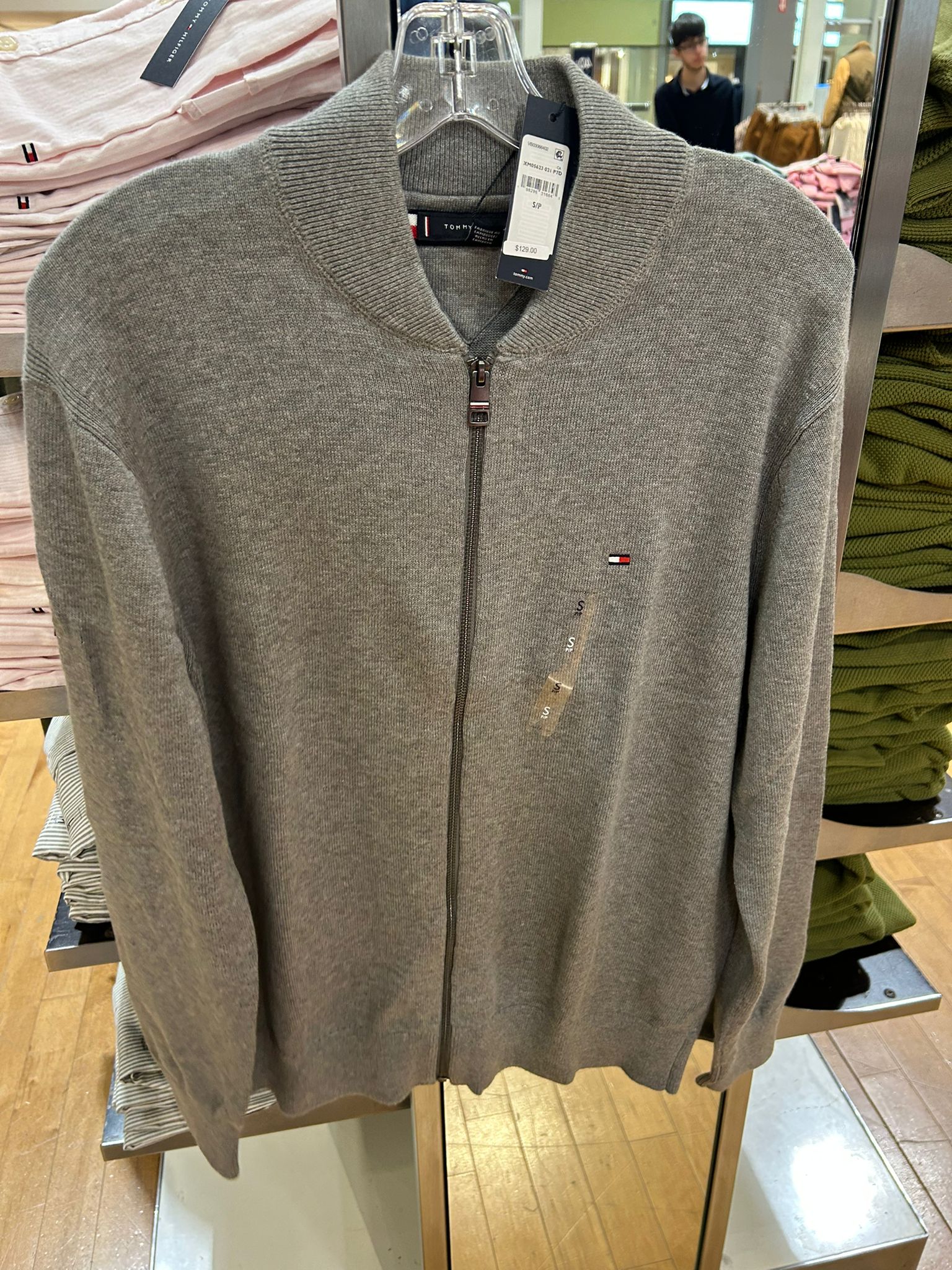 Tommy MENS' Cotton Zip Baseball Cardigan Medium Grey Heather