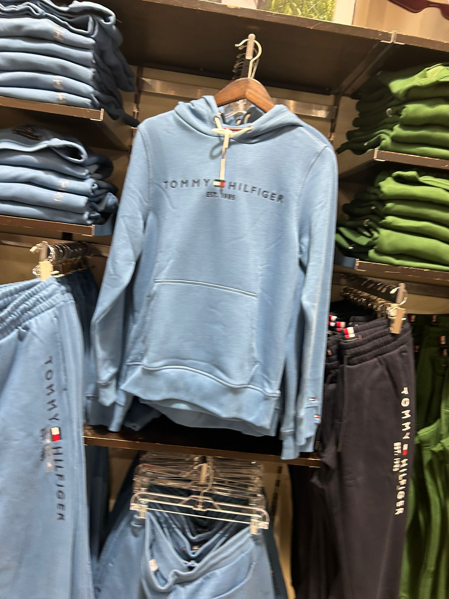 Tommy Mens' Embroidered Tommy Logo Hoodie Dusty Indigo